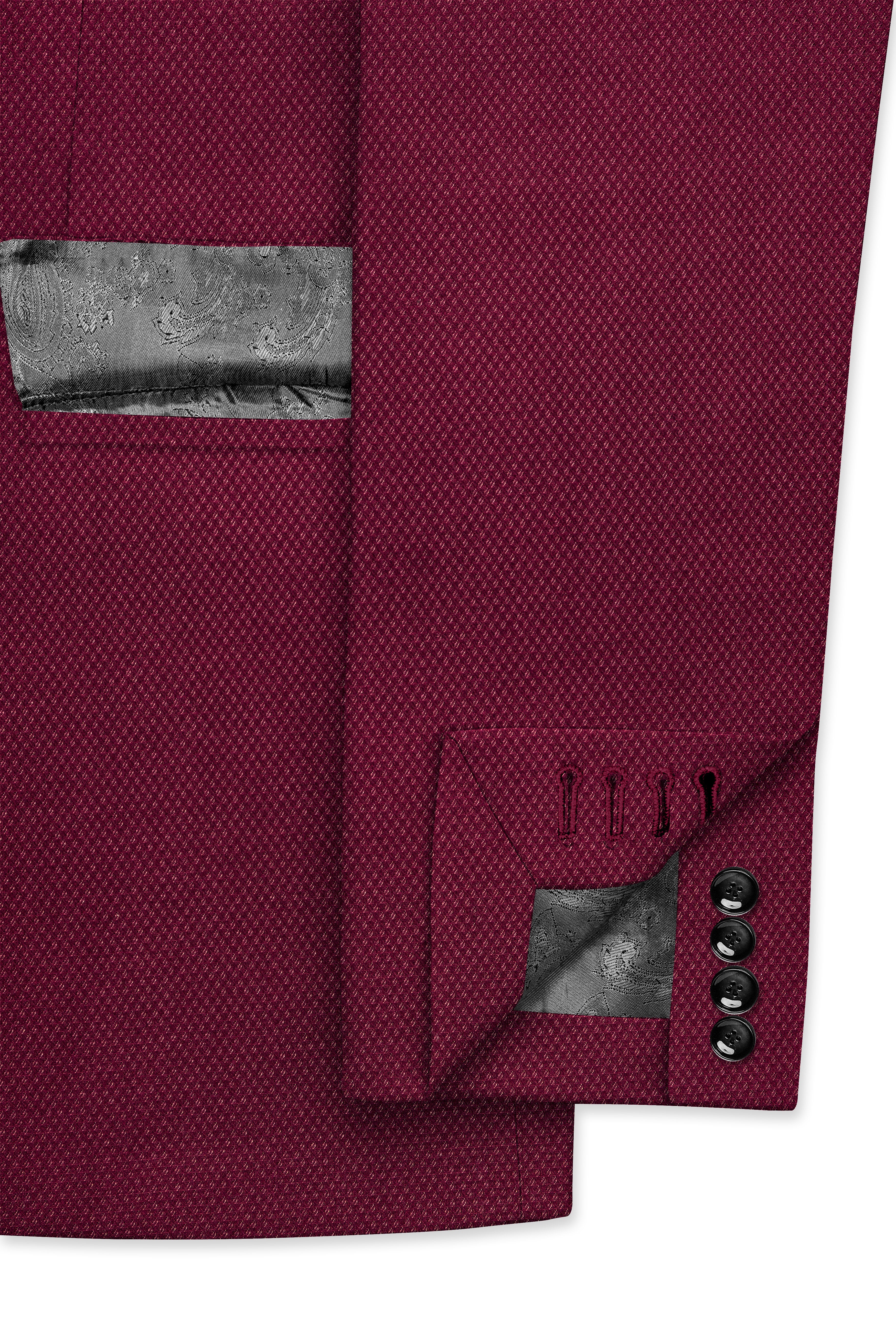 Marcrest-Castro Maroon Textured Wool Rich Single Breasted Suit