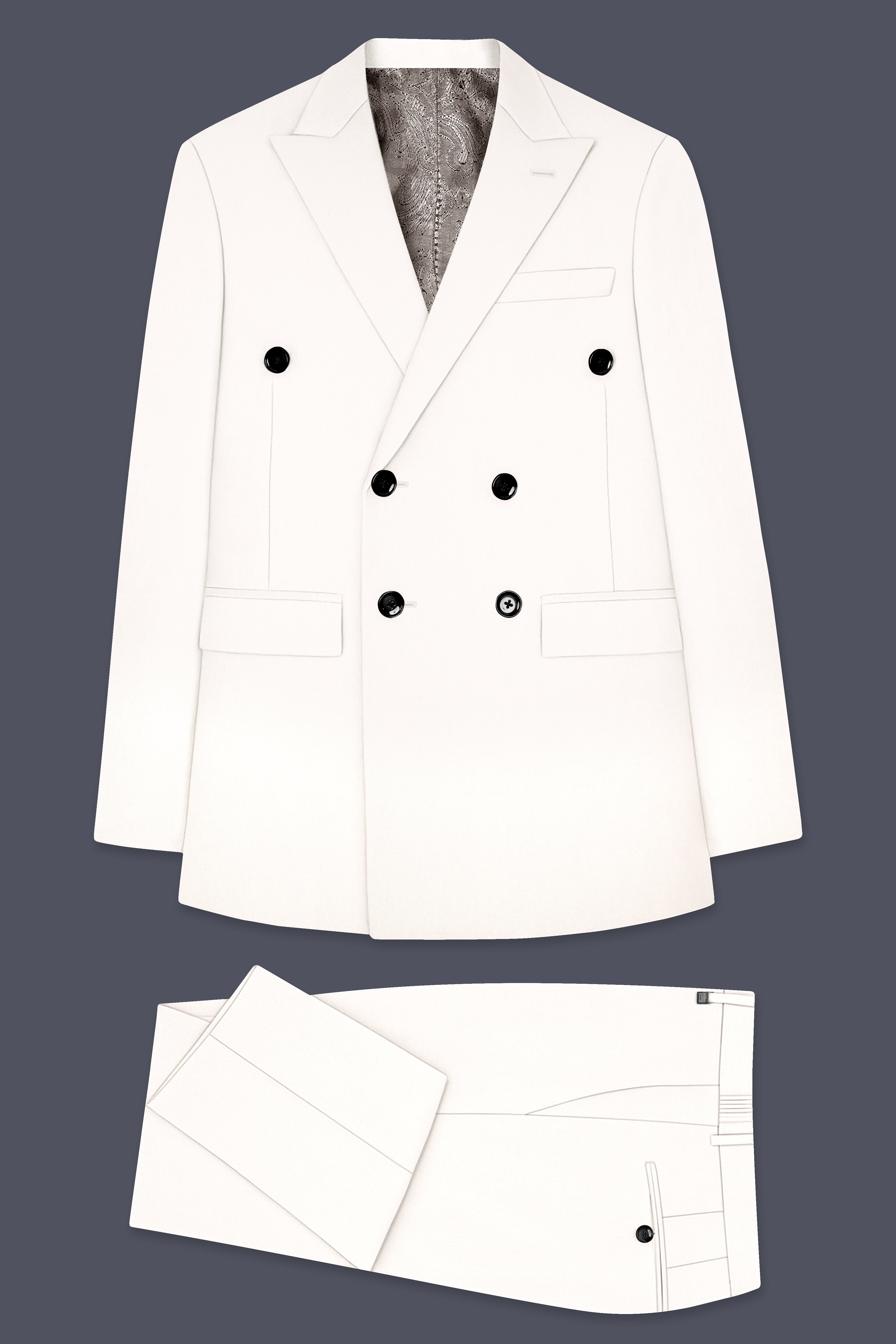 Biancore-Vista White 4-Way Stretch Premium Cotton Double Breasted Suit
