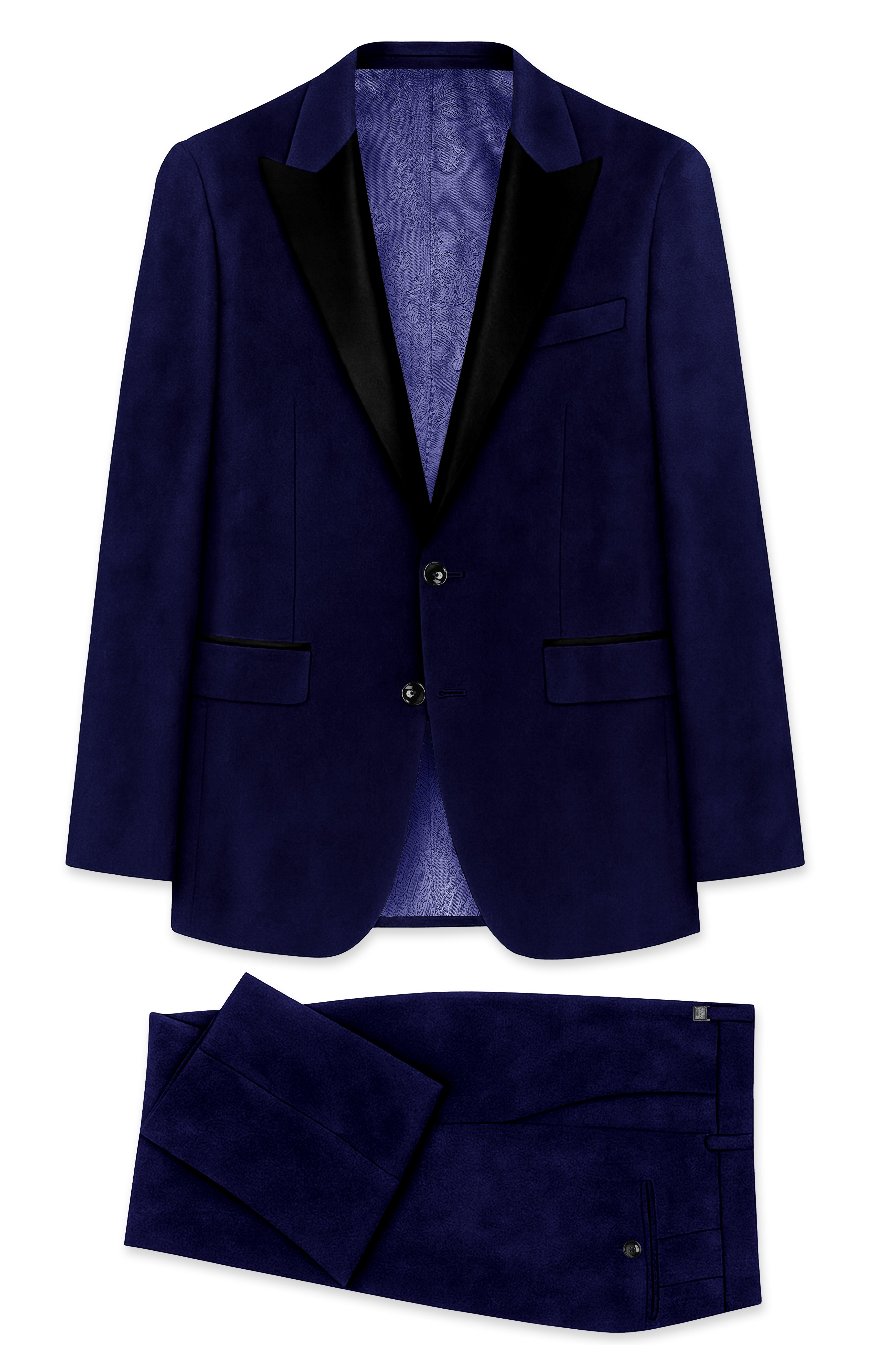 Azurion-Royal Blue Velvet Peak Lapel Tuxedo Suit