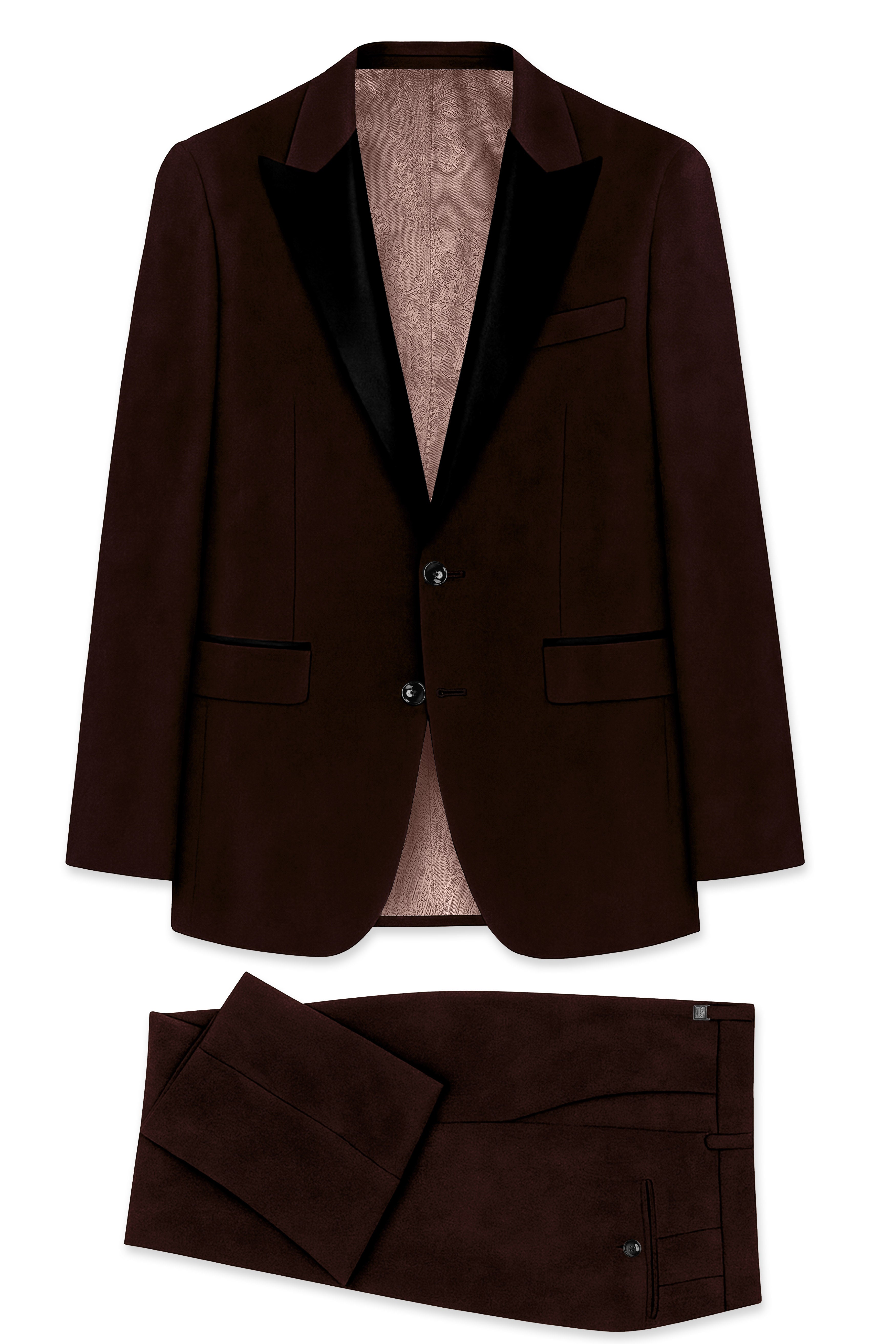 Fumivell-Asphalt Brown Velvet Peak Lapel Tuxedo Suit