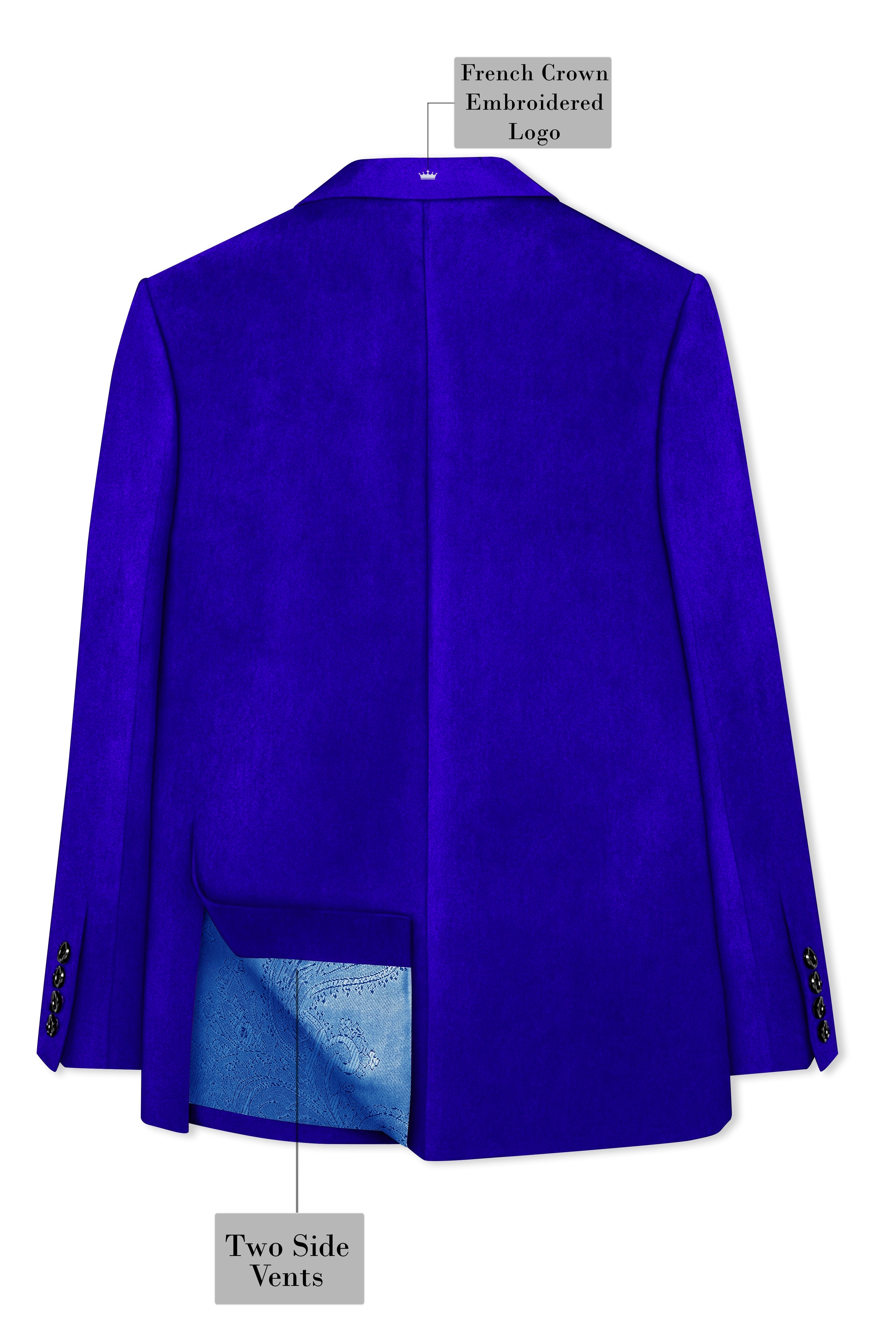 Blucrest-Ultramarine Blue Velvet Peak Lapel Tuxedo Suit