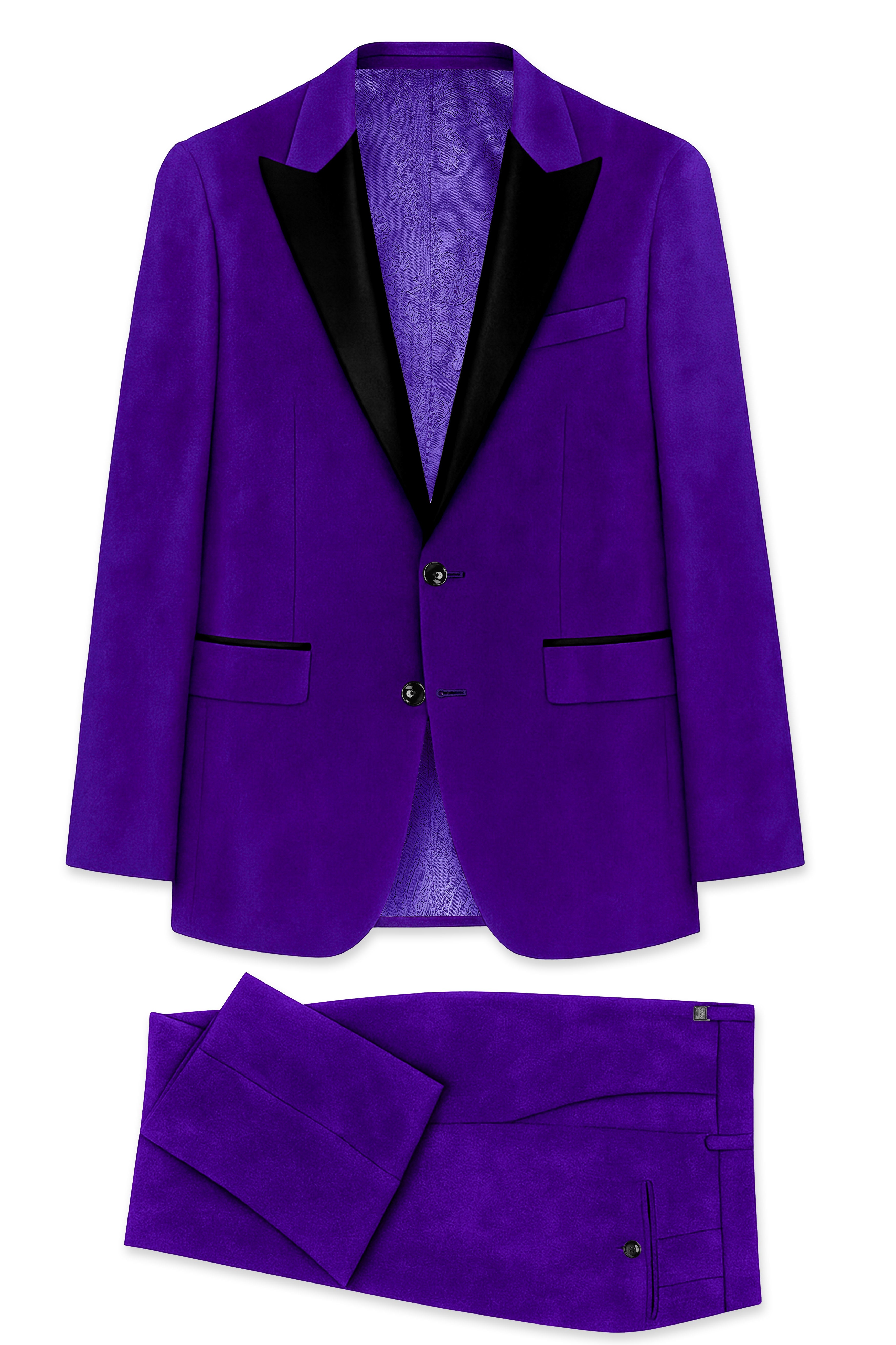 Purvion-Christalle Purple Velvet Peak Lapel Tuxedo Suit