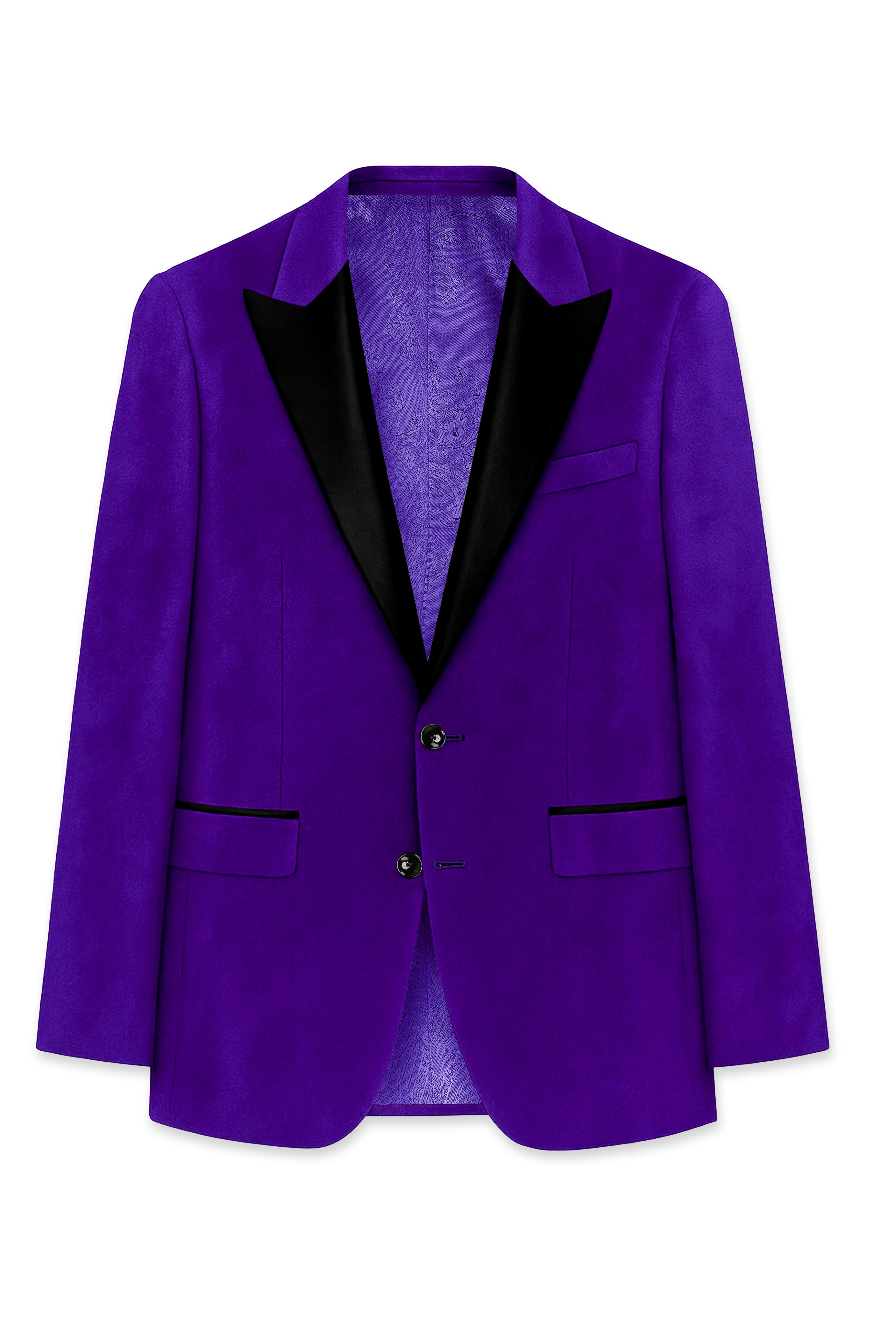 Purvion-Christalle Purple Velvet Peak Lapel Tuxedo Suit