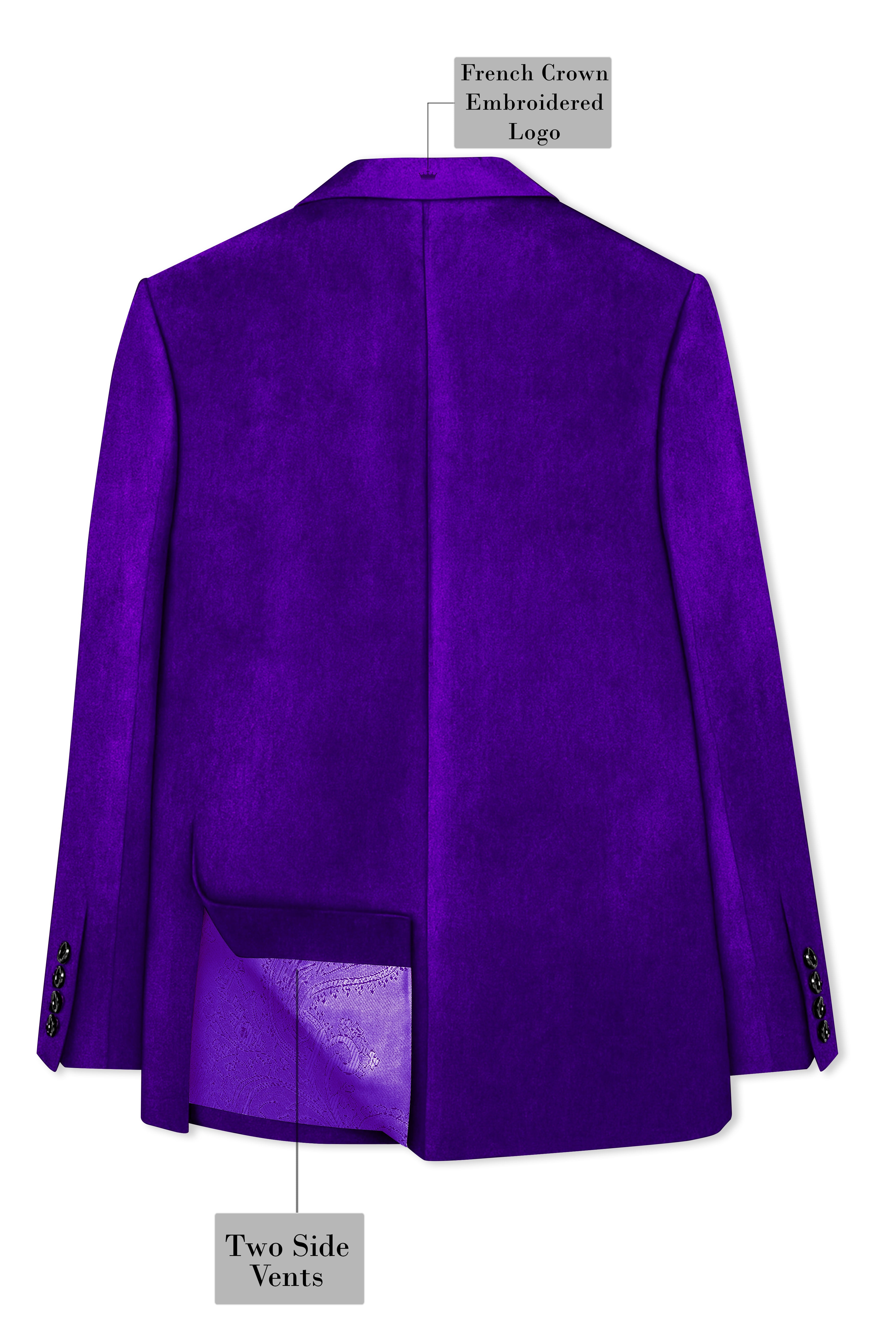 Purvion-Christalle Purple Velvet Peak Lapel Tuxedo Suit