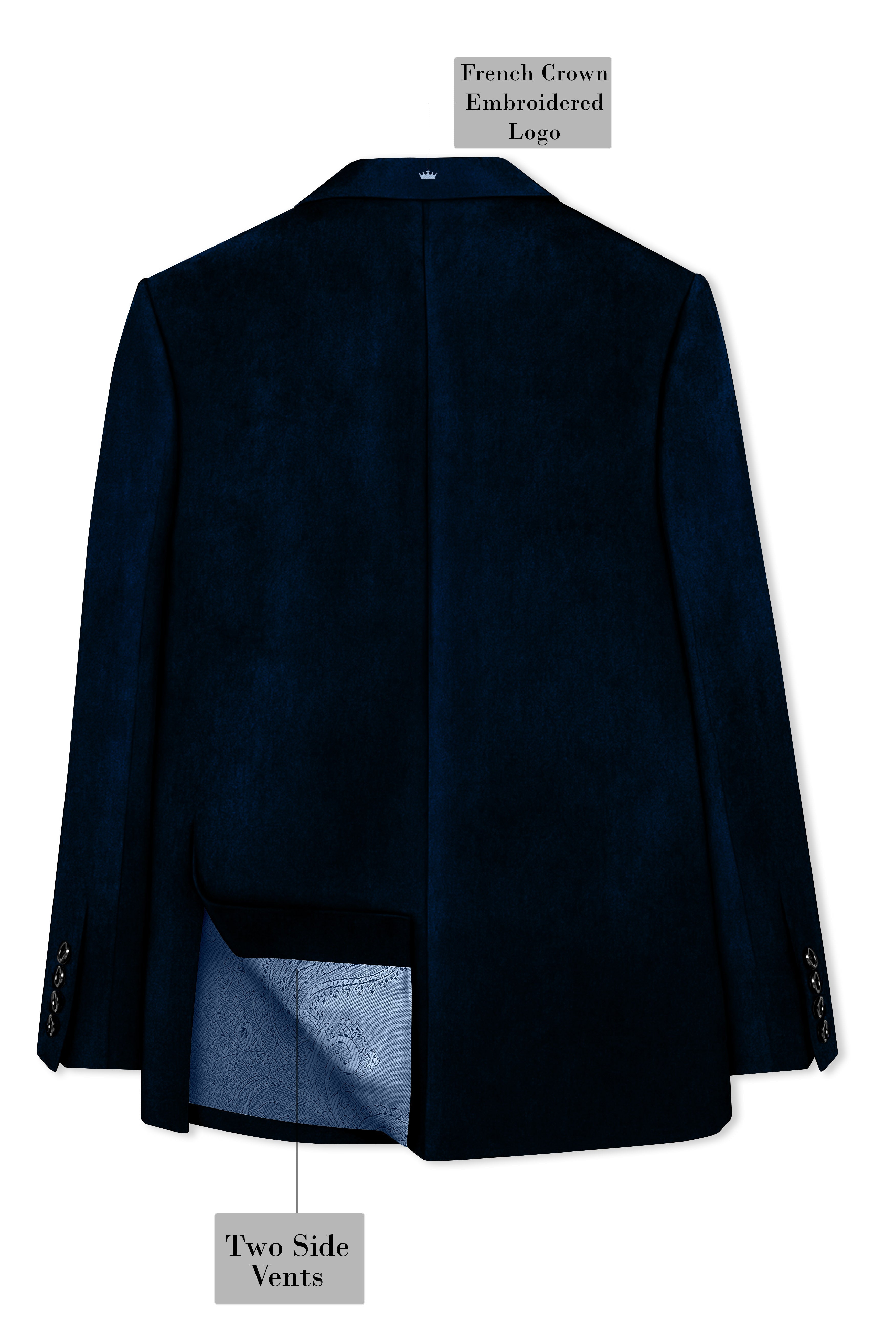 Noctivell-Cinder Blue Velvet Peak Lapel Tuxedo Suit