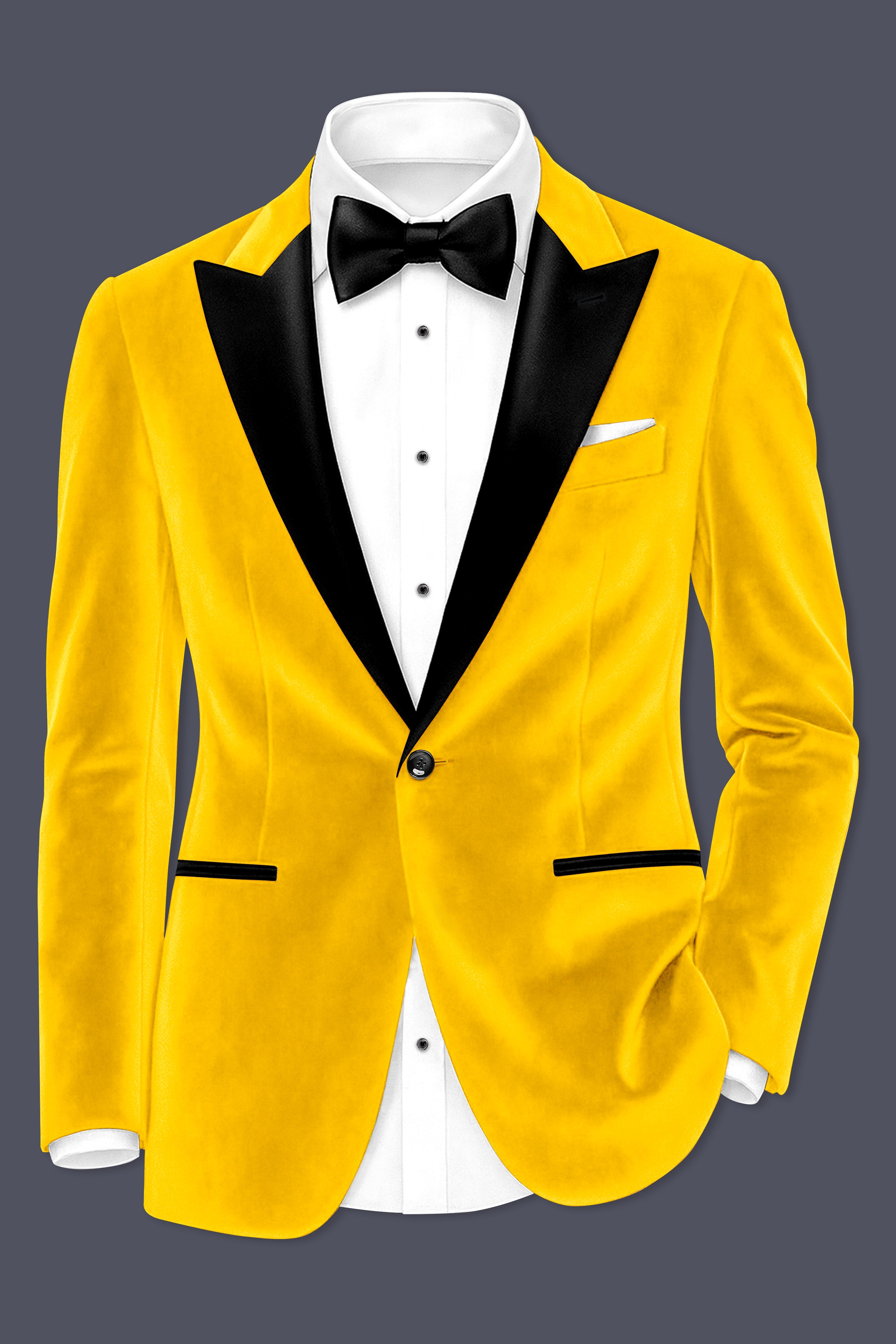 Safvell-Mustard Yellow Velvet Peak Lapel Tuxedo Suit