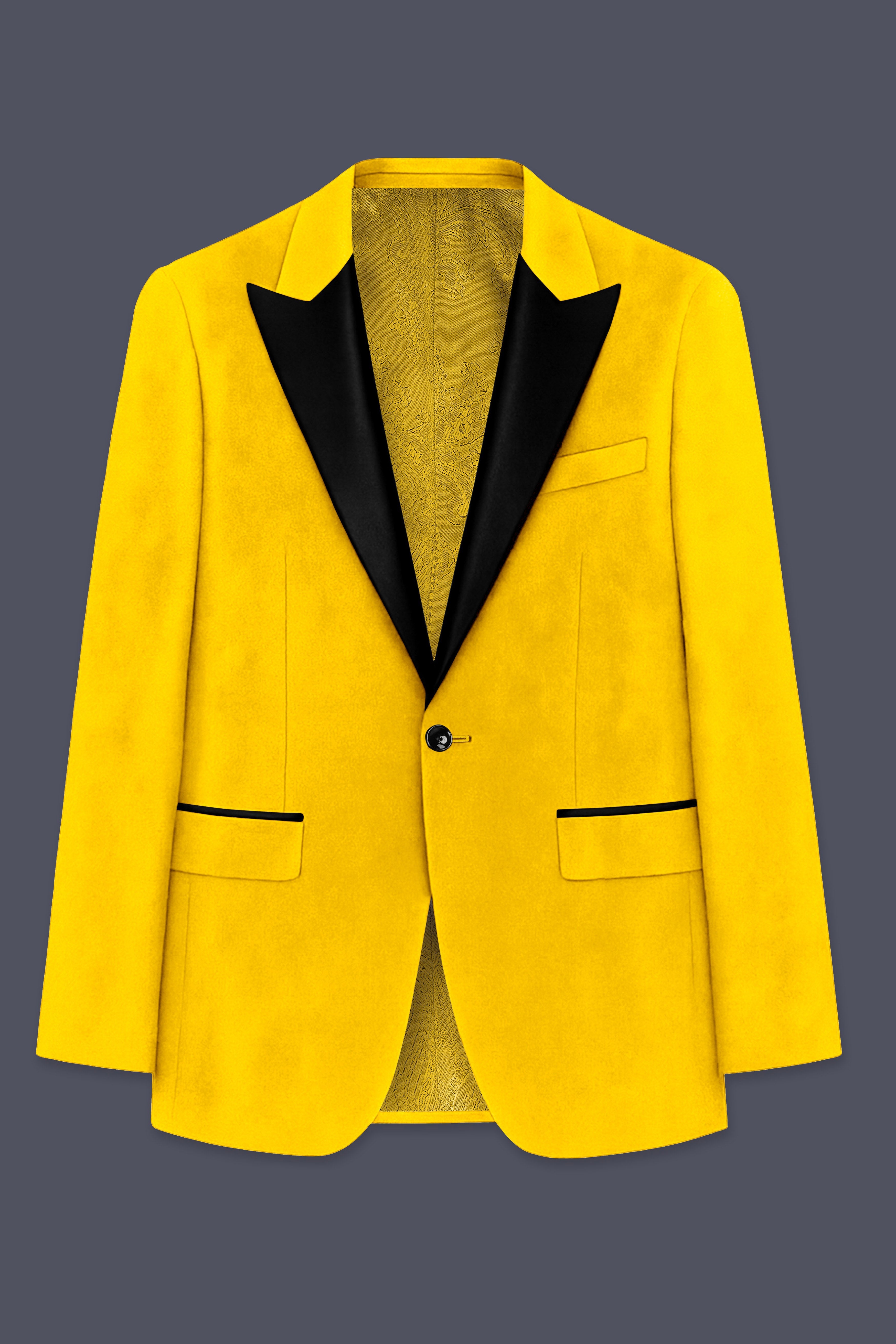 Safvell-Mustard Yellow Velvet Peak Lapel Tuxedo Suit