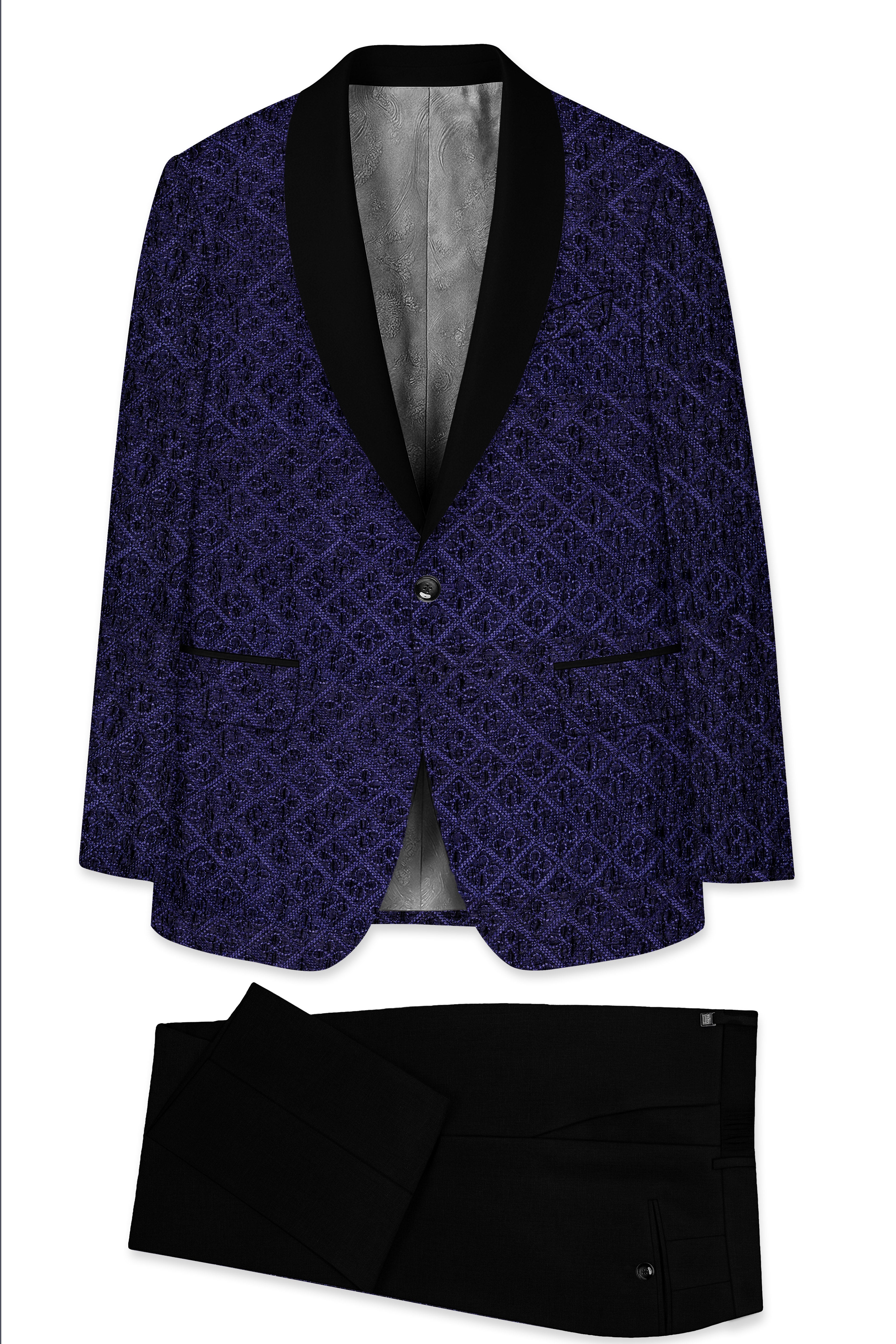 Florivue-Mirage Blue Flower Thread Embroidered Designer Tuxedo Suit