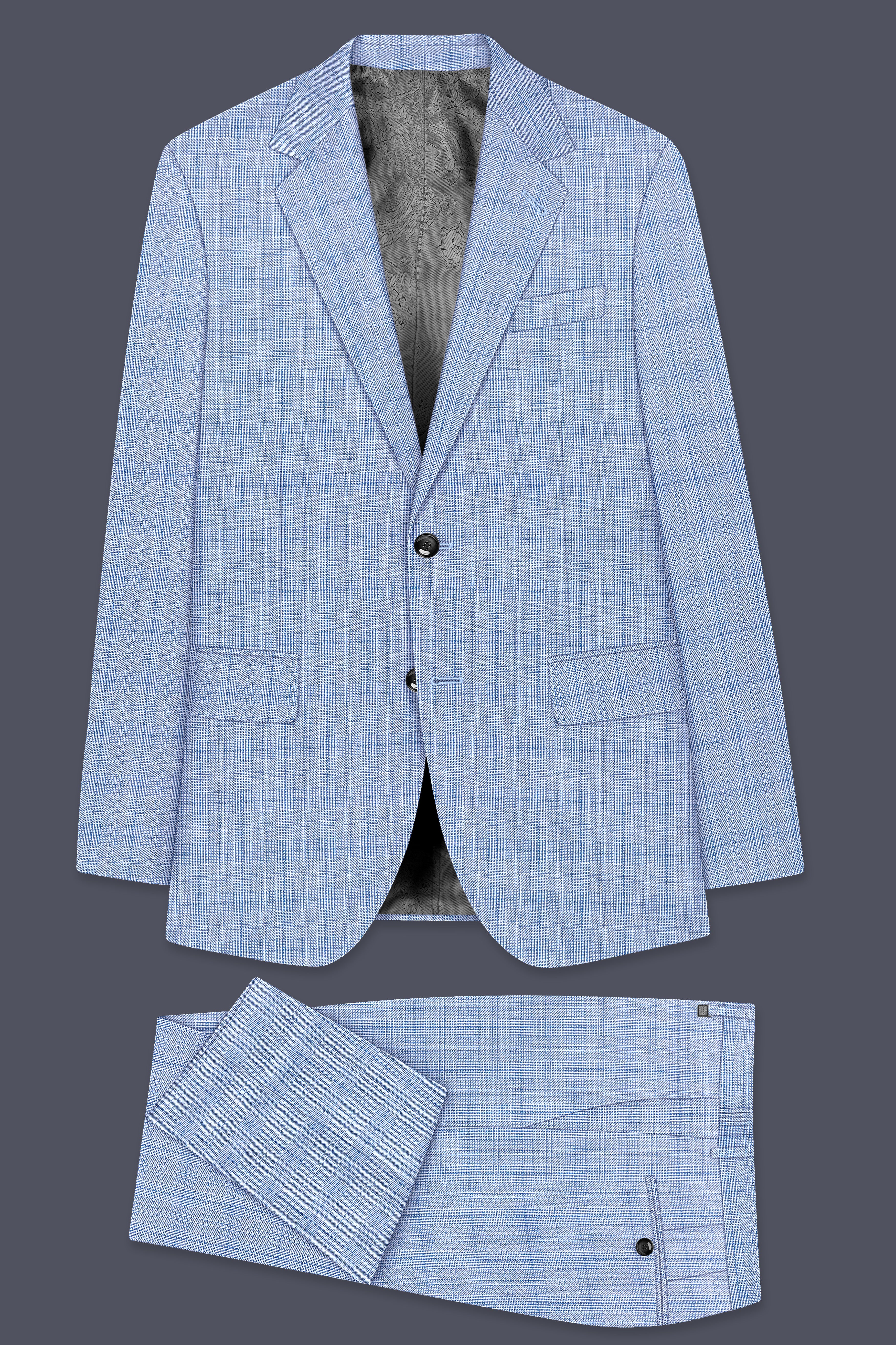 Aurelien-Cornflower Blue Windowpane Wool Rich Single Breasted Suit