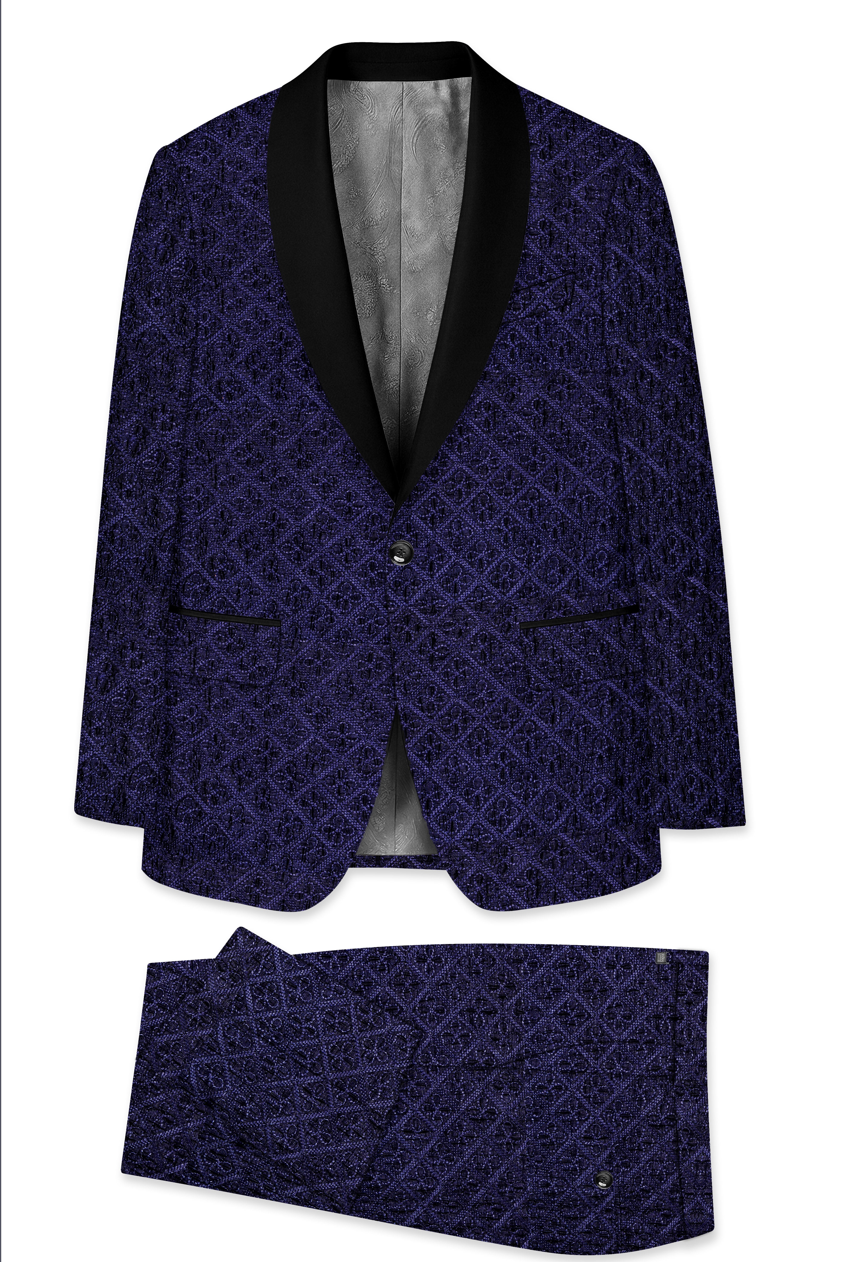 Rosivell-Mirage Blue Flower Thread Embroidered Tuxedo Suit