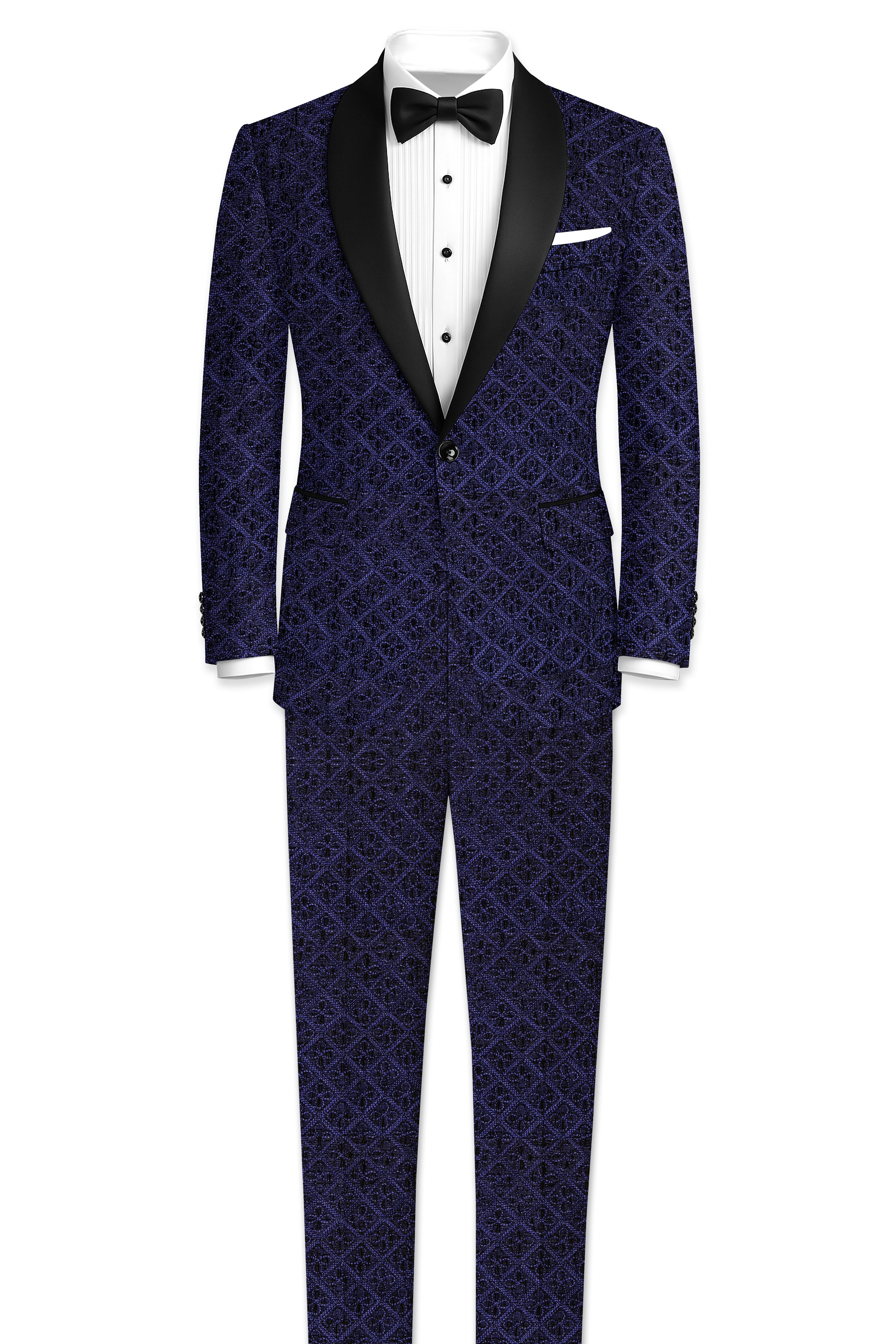 Rosivell-Mirage Blue Flower Thread Embroidered Tuxedo Suit