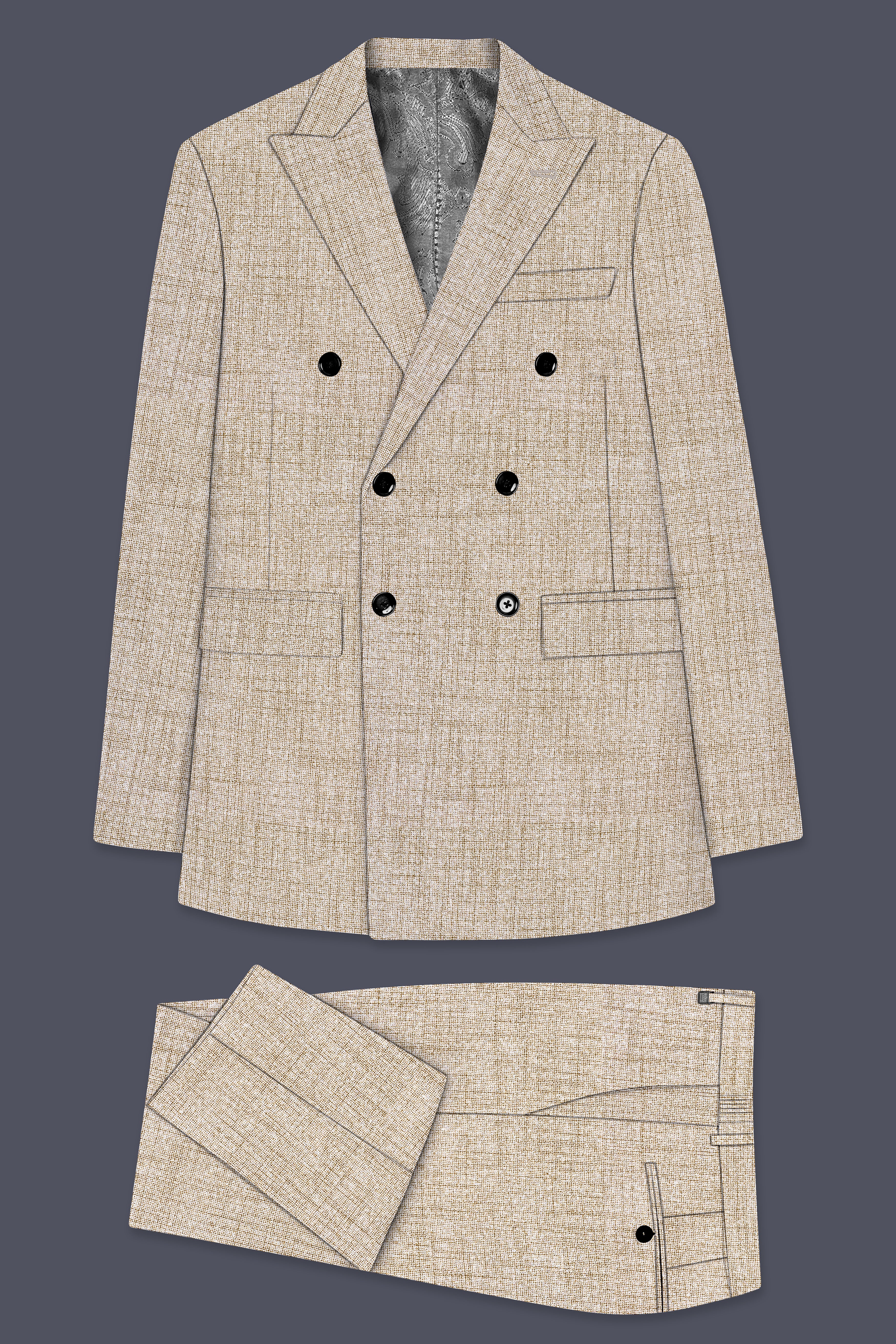 Auricrem-Martini Cream Textured Wool Rich Double Breasted Suit
