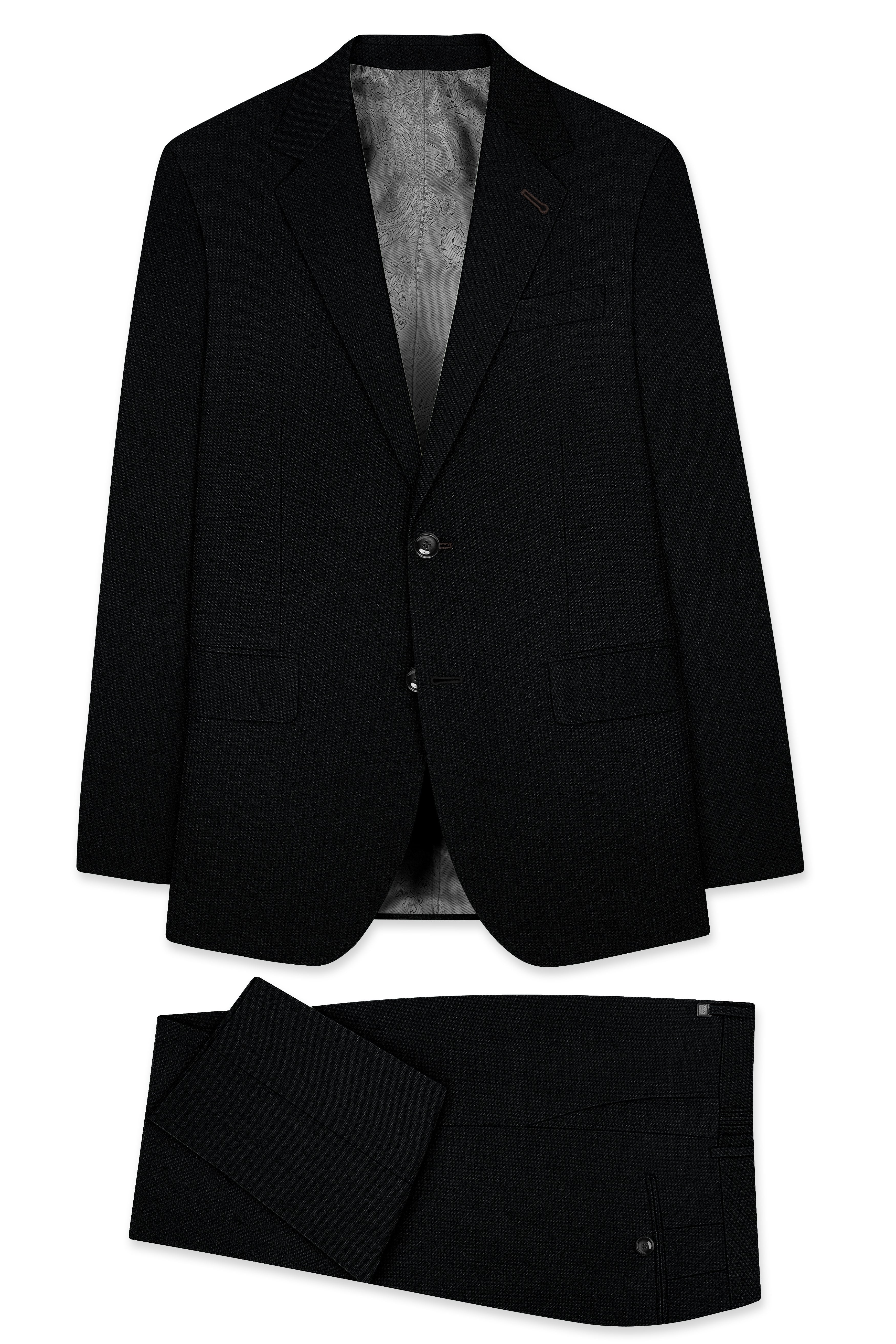 Noctivell-Jade Black Textured Wool Rich Single Breasted Suit