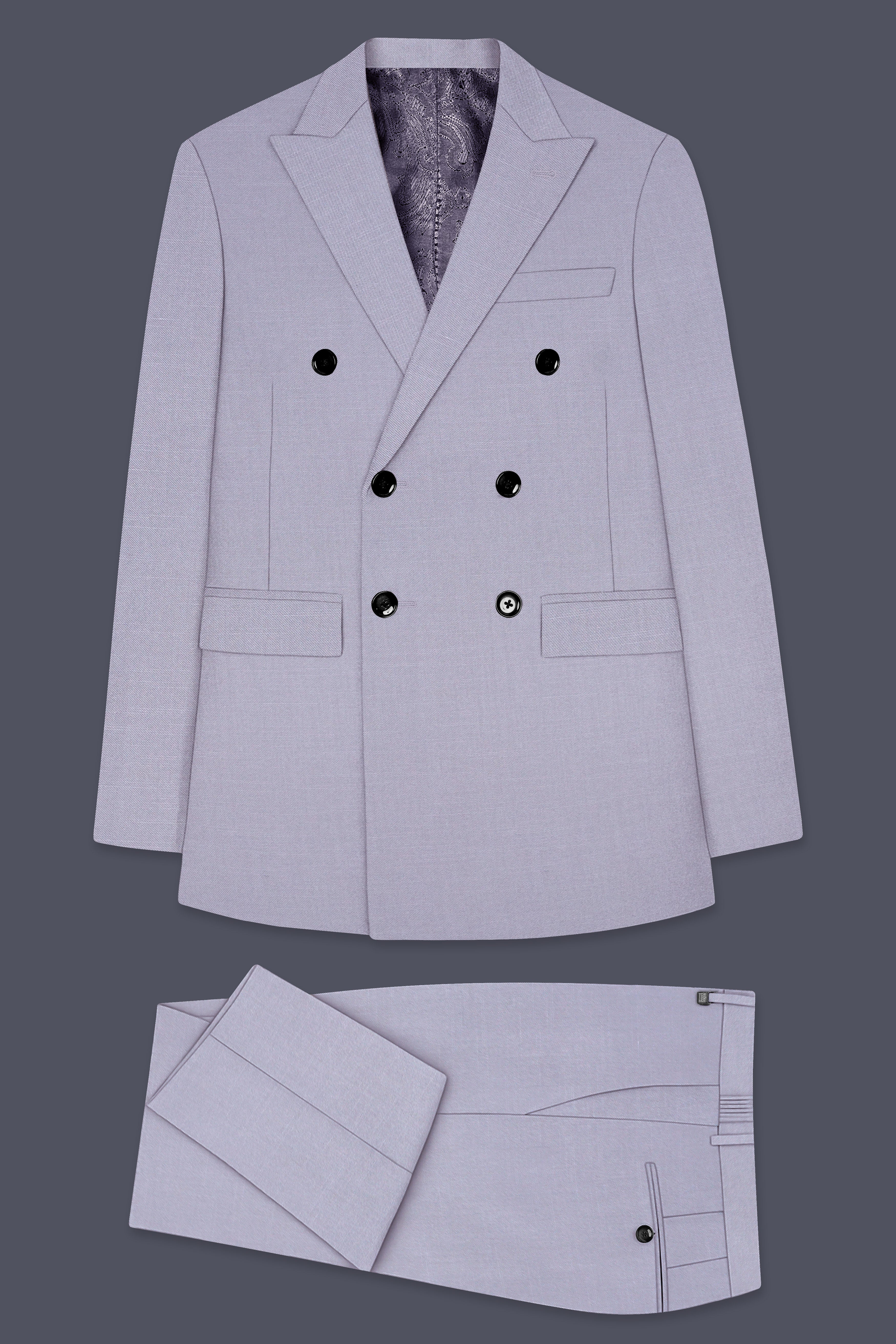 Mistivell-Mountain Mist Gray Wool Rich Double Breasted Stretchable traveler Suit