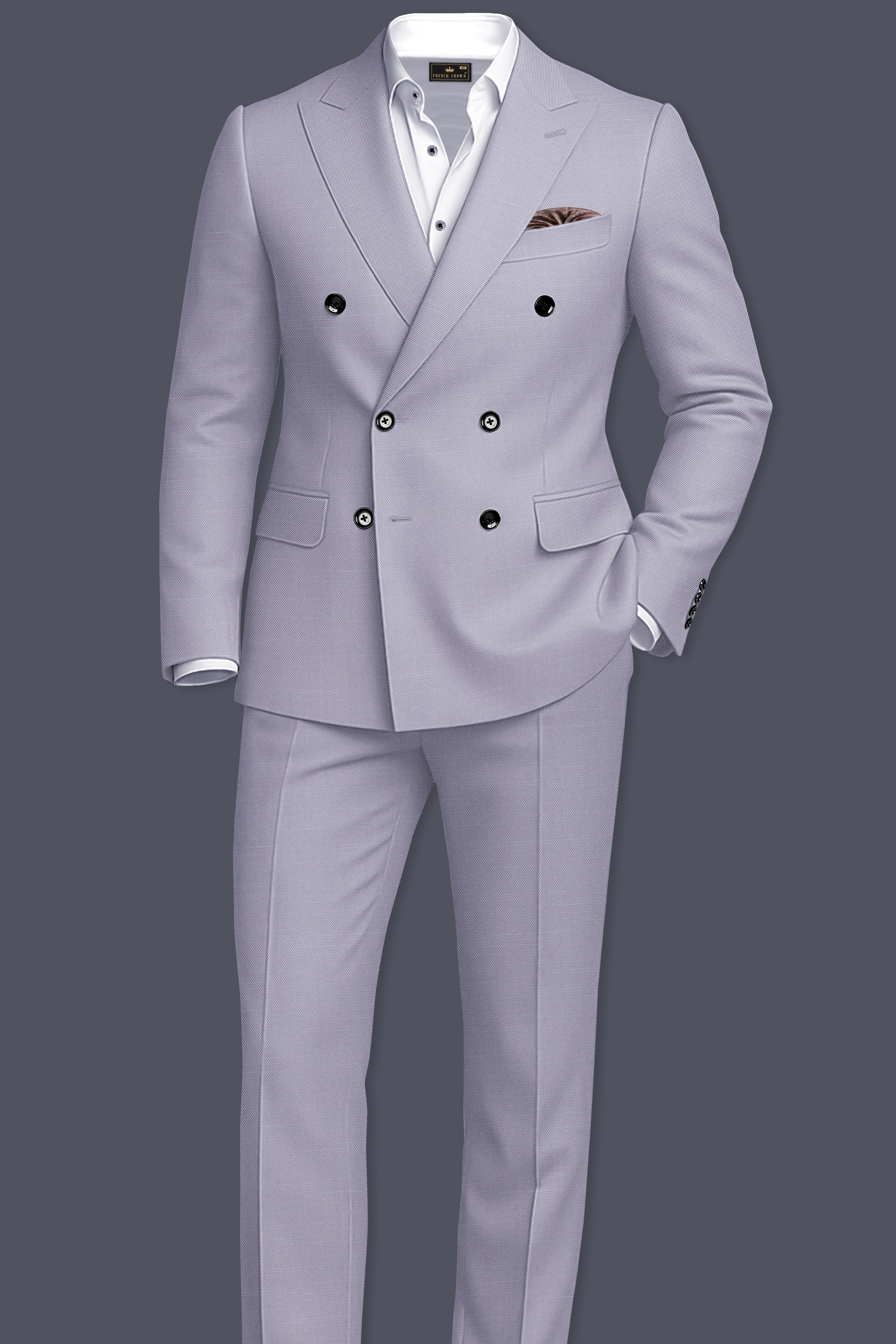Mistivell-Mountain Mist Gray Wool Rich Double Breasted Stretchable traveler Suit
