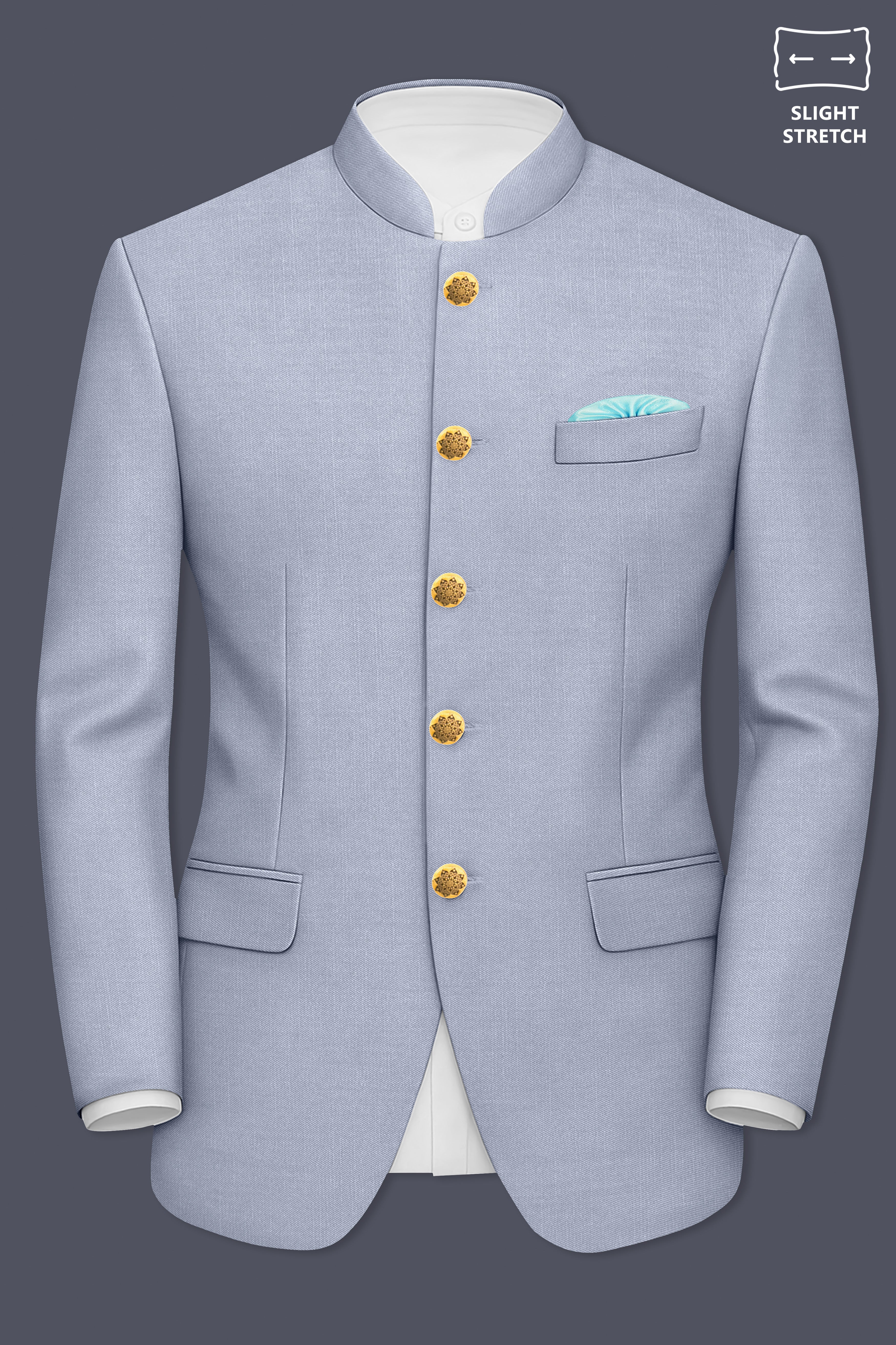 Mistivell-Mountain Mist Gray Wool Rich Bandhgala Stretchable traveler Suit