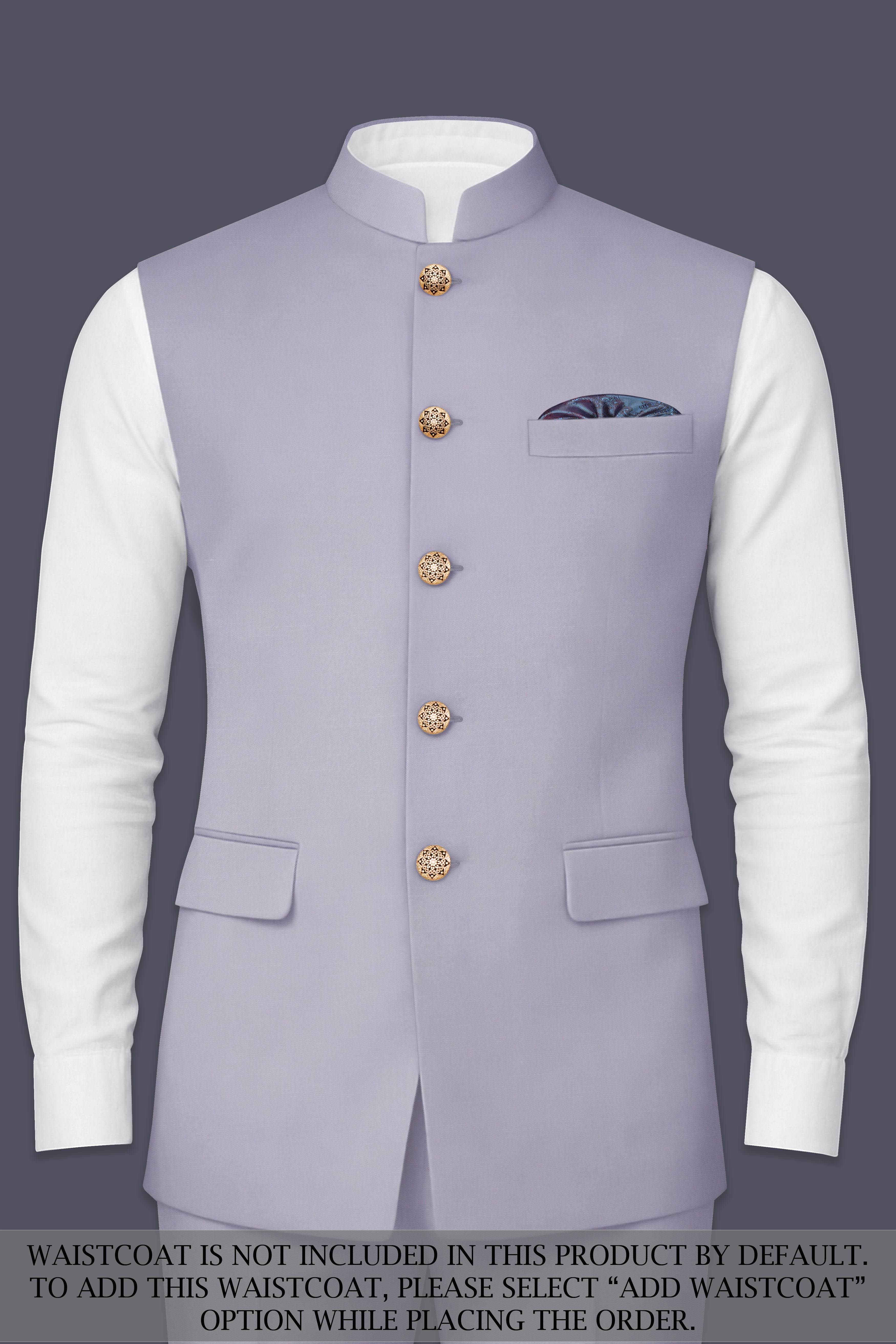 Mistivell-Mountain Mist Gray Wool Rich Cross Placket Bandhgala Stretchable traveler Suit