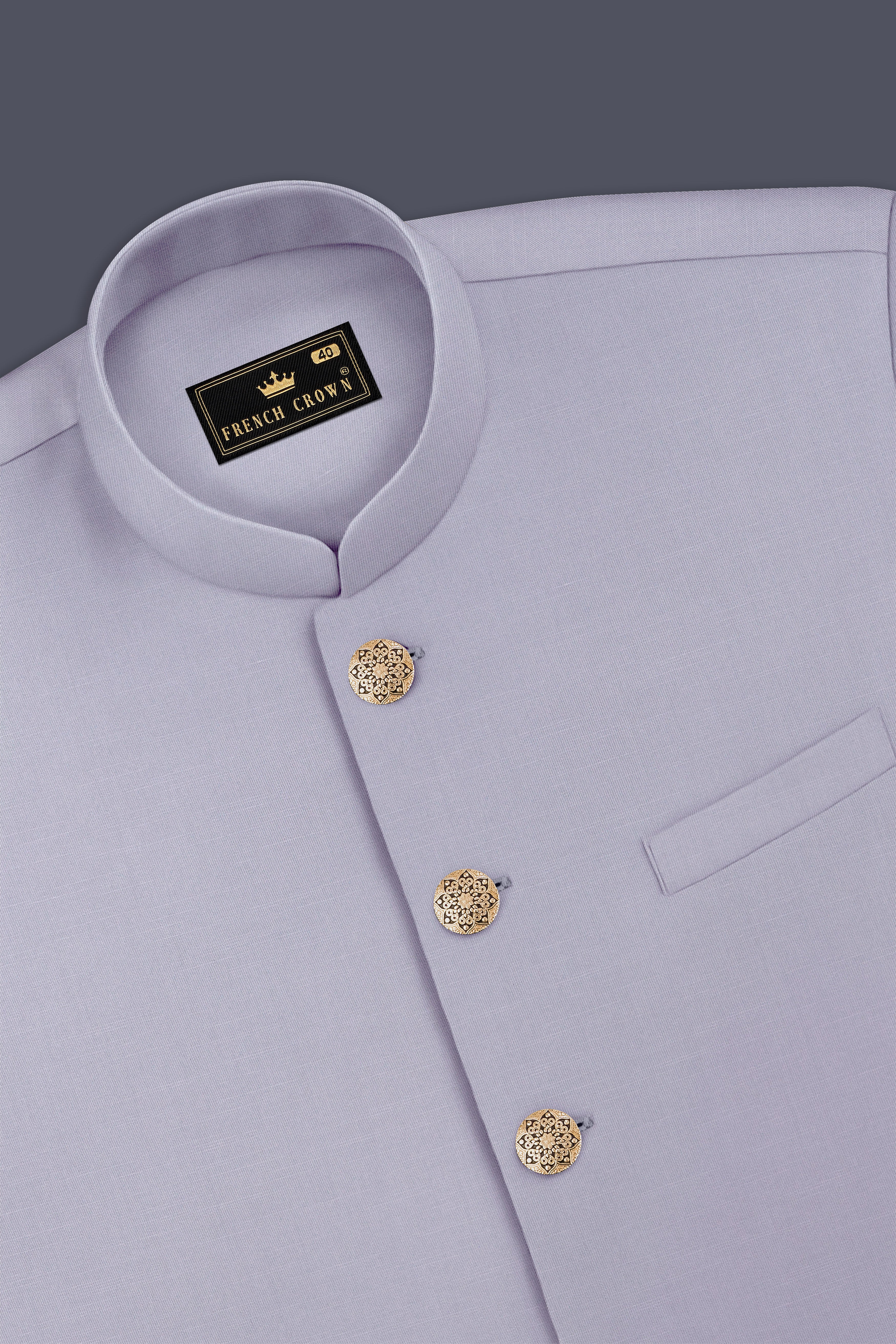 Mistivell-Mountain Mist Gray Wool Rich Cross Placket Bandhgala Stretchable traveler Suit