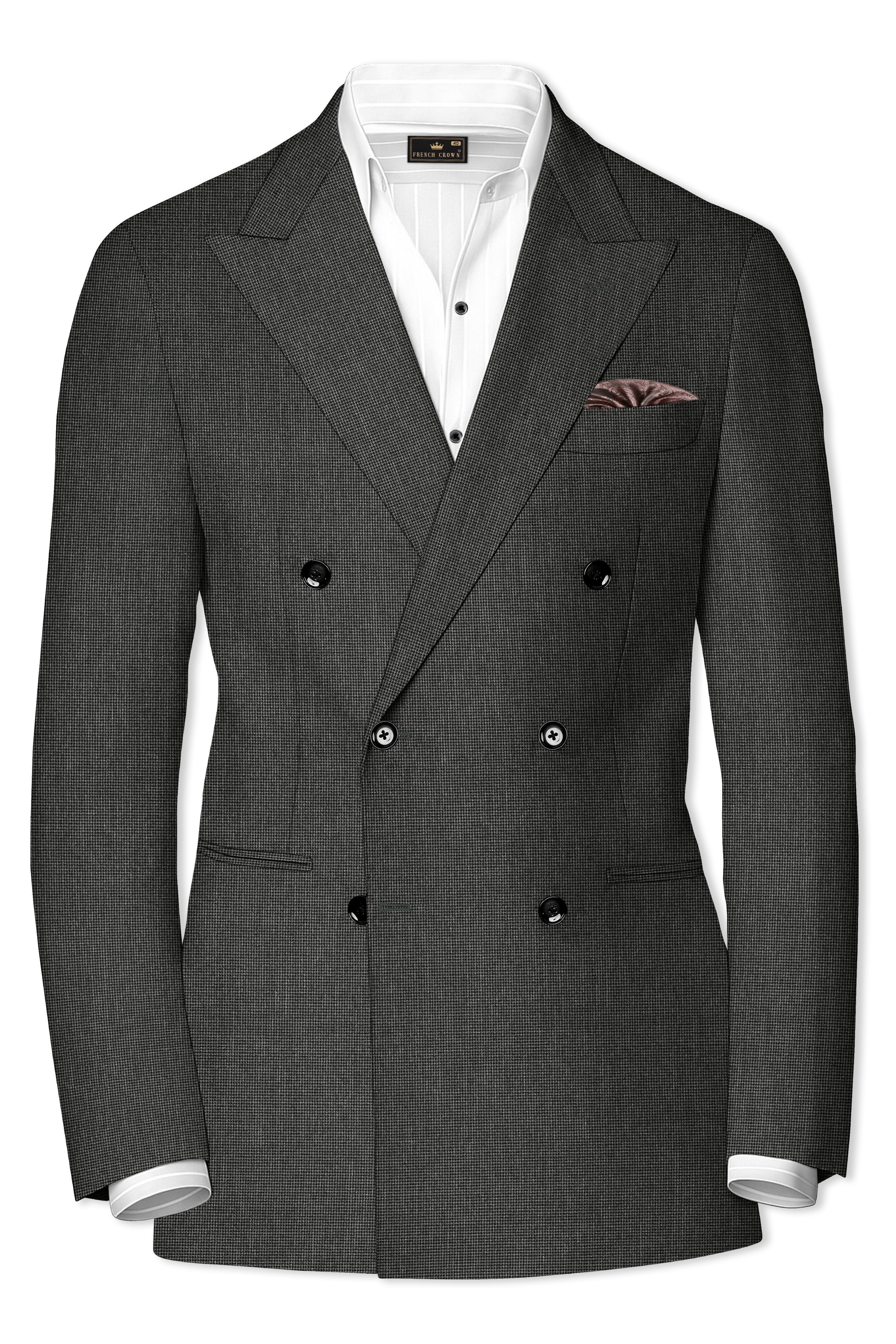 Cinerro-Mine Shaft Gray Houndstooth Wool Rich Textured Double Breasted Suit