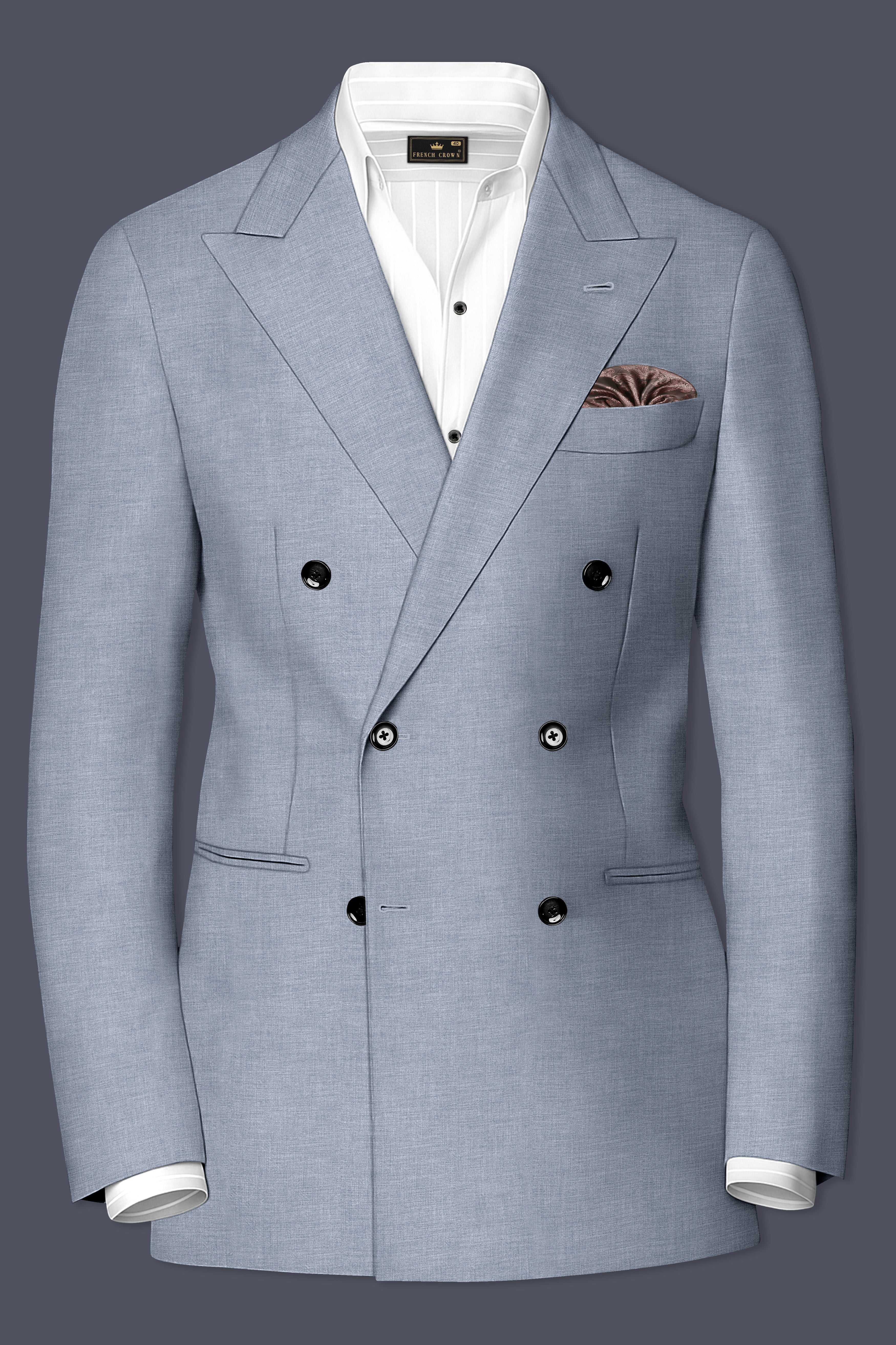 Argento-Cadet Gray Solid Wool Rich Double Breasted Suit