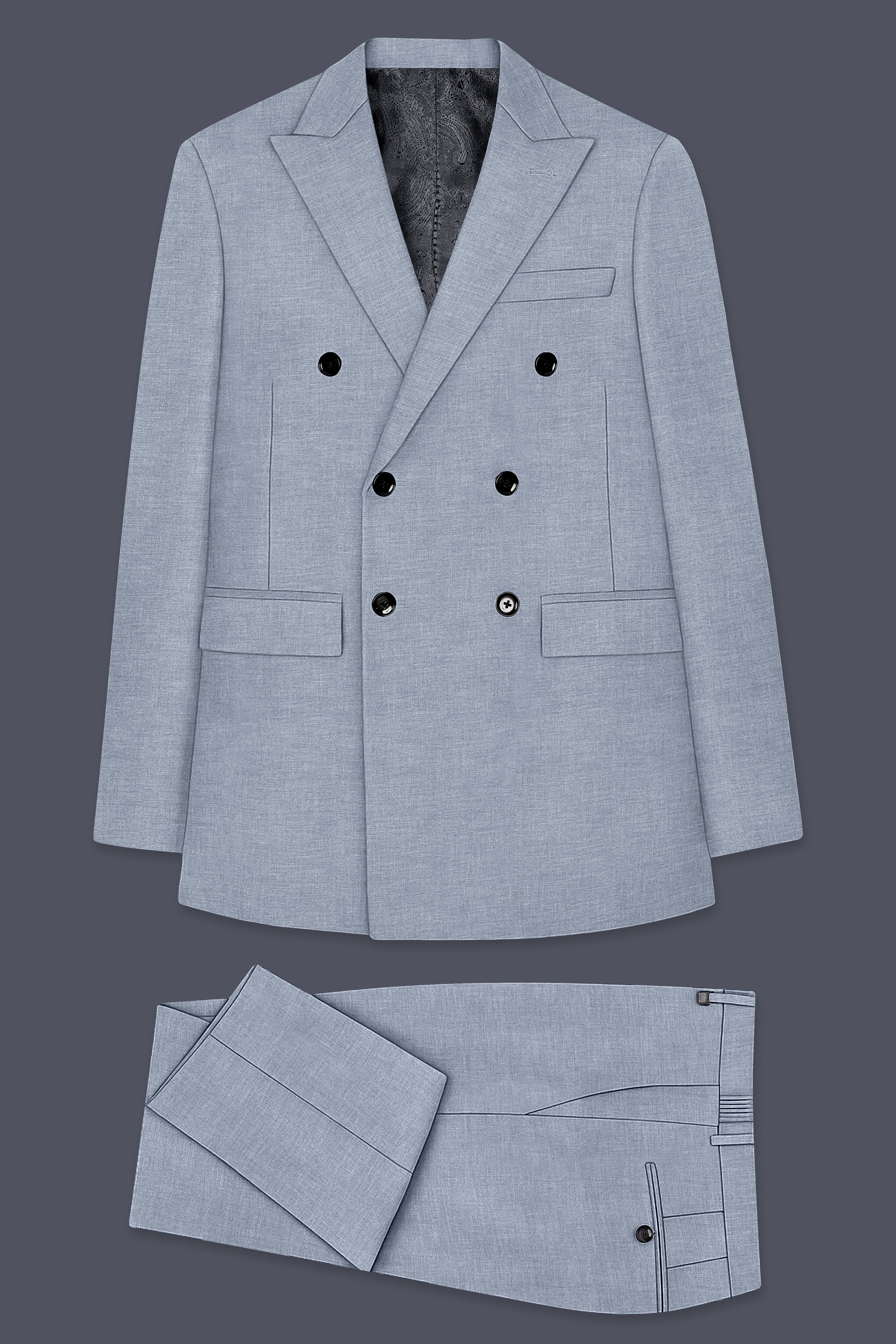 Argento-Cadet Gray Solid Wool Rich Double Breasted Suit