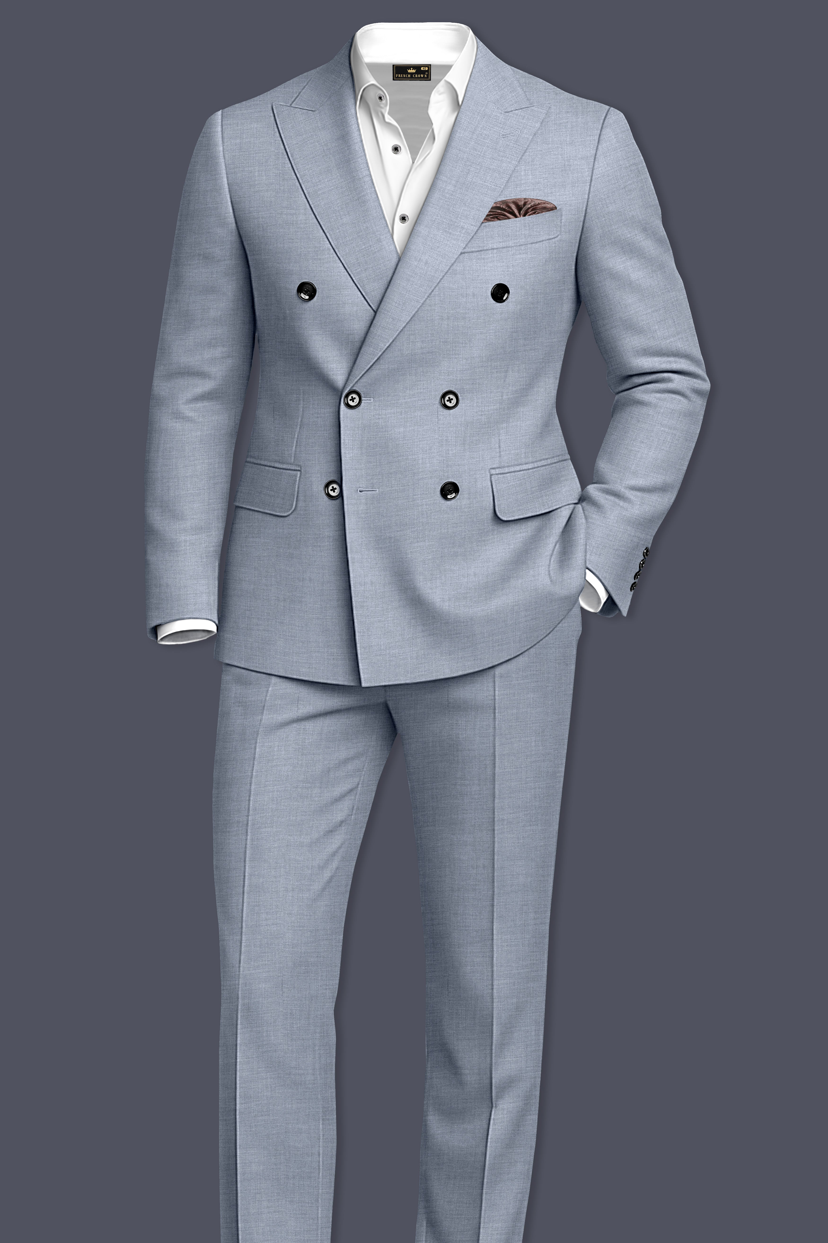 Argento-Cadet Gray Solid Wool Rich Double Breasted Suit