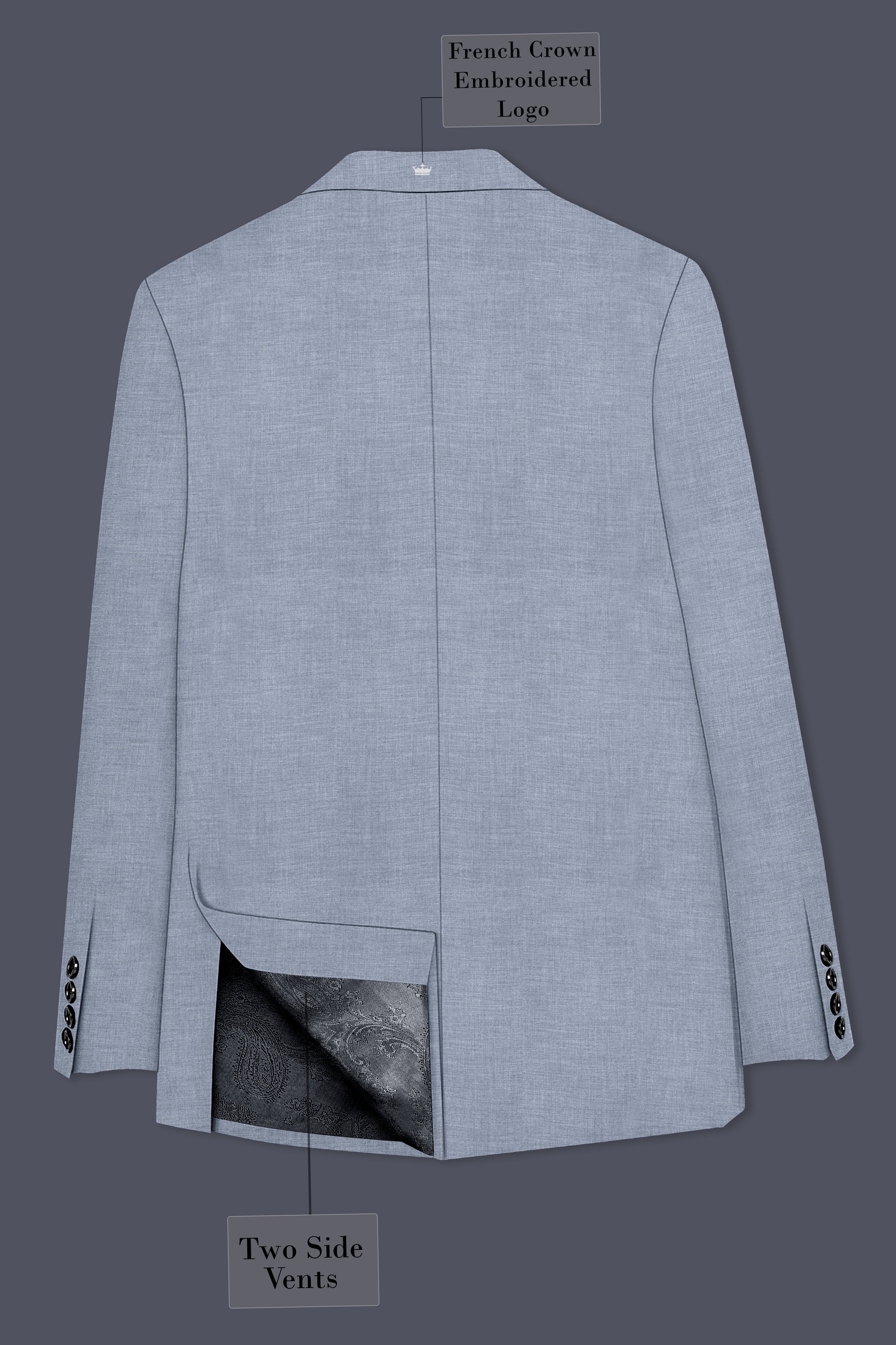 Argento-Cadet Gray Solid Wool Rich Double Breasted Suit
