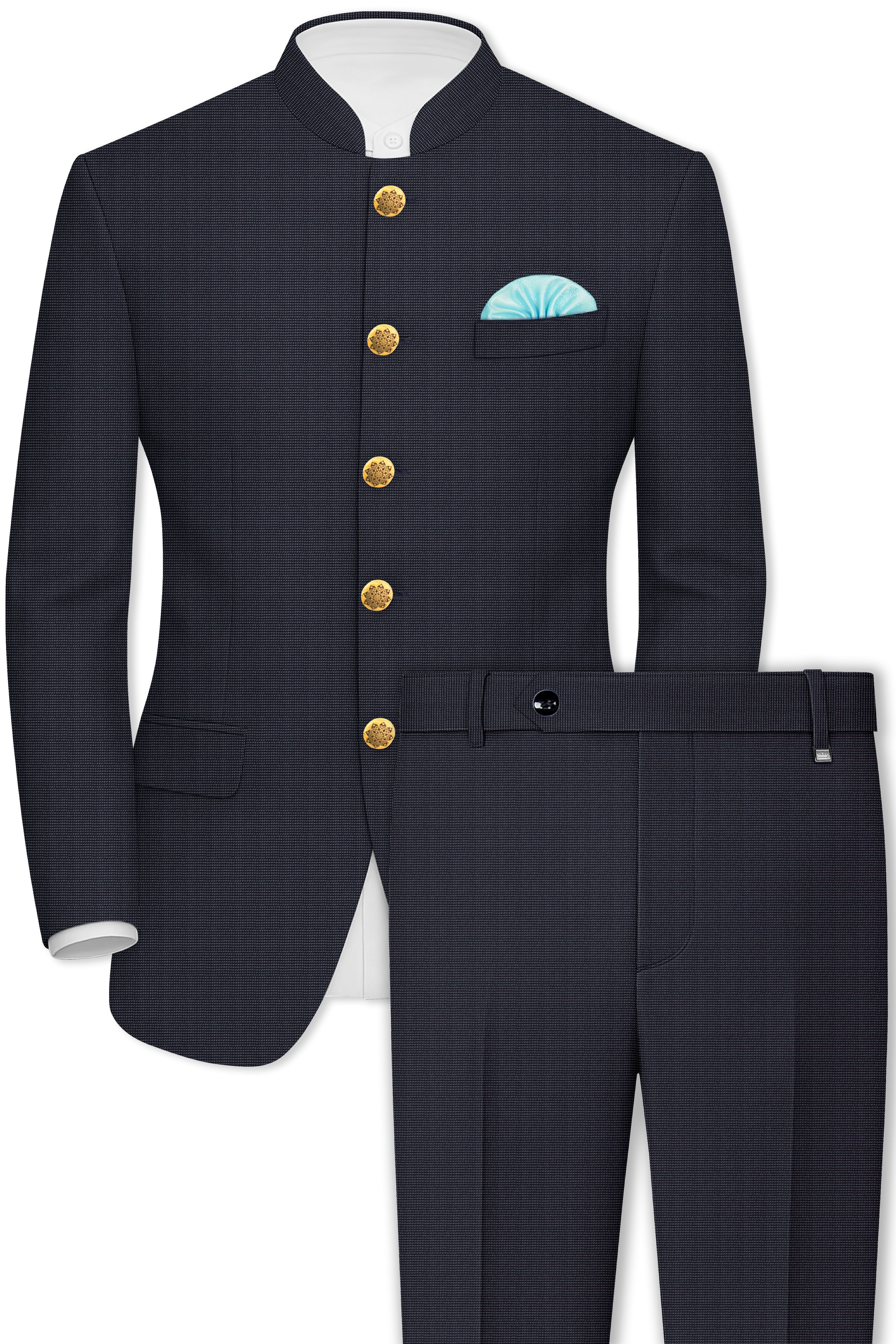 Volrano-Vulcan Blue Textured Premium Cotton Bandhgala Suit