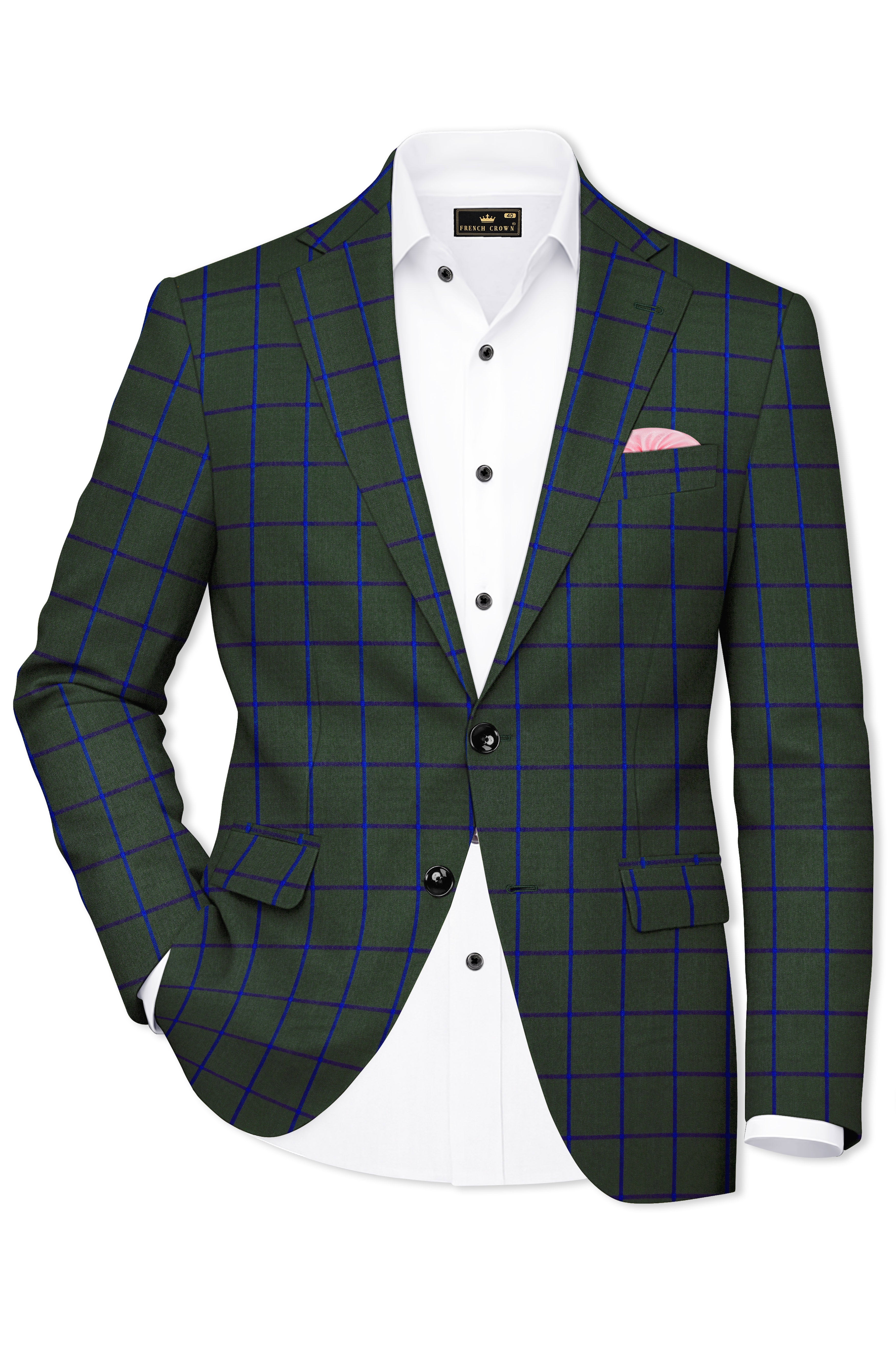 Virenzor-Thunder Green Windowpane Wool Rich Single Breasted Suit