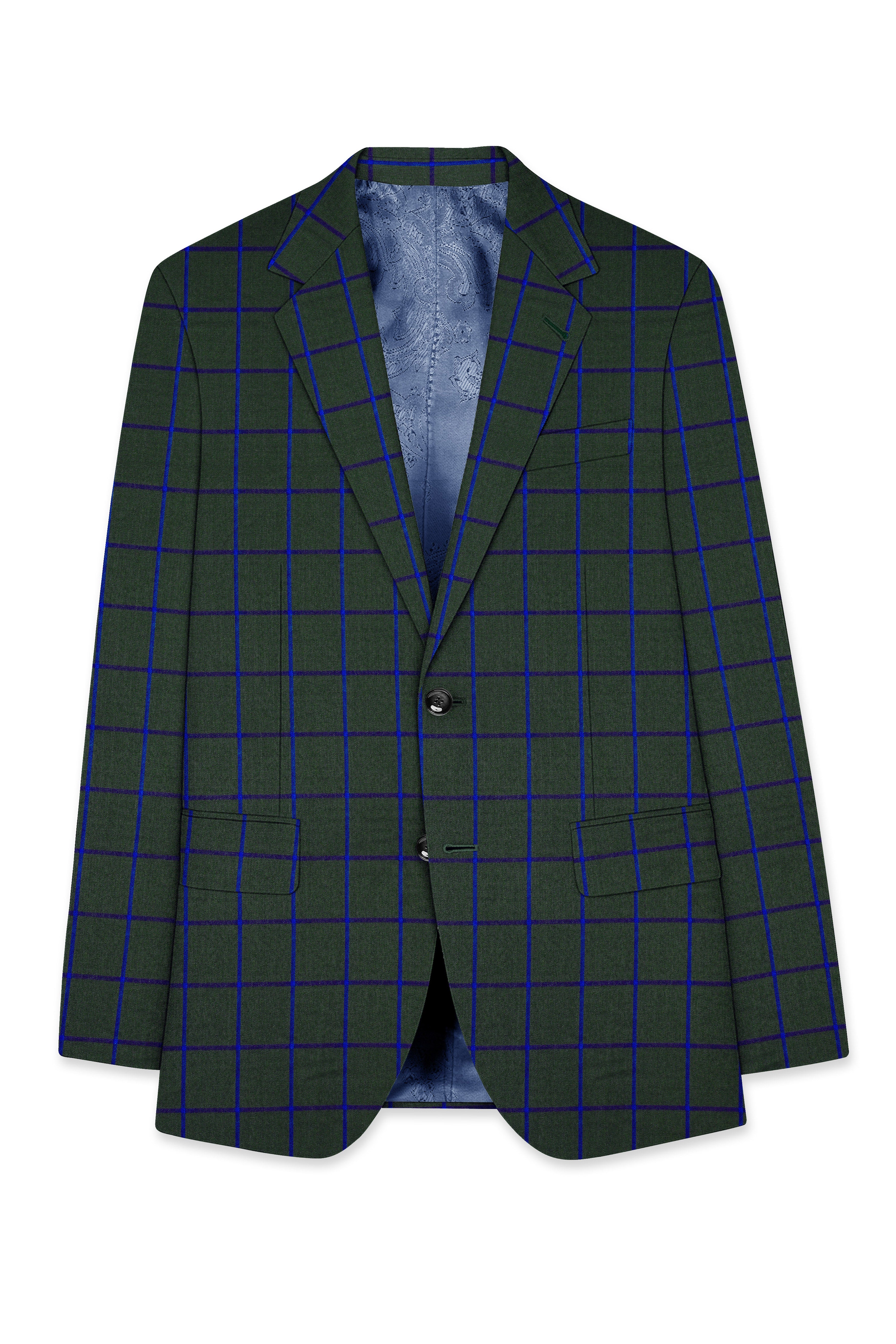 Virenzor-Thunder Green Windowpane Wool Rich Single Breasted Suit