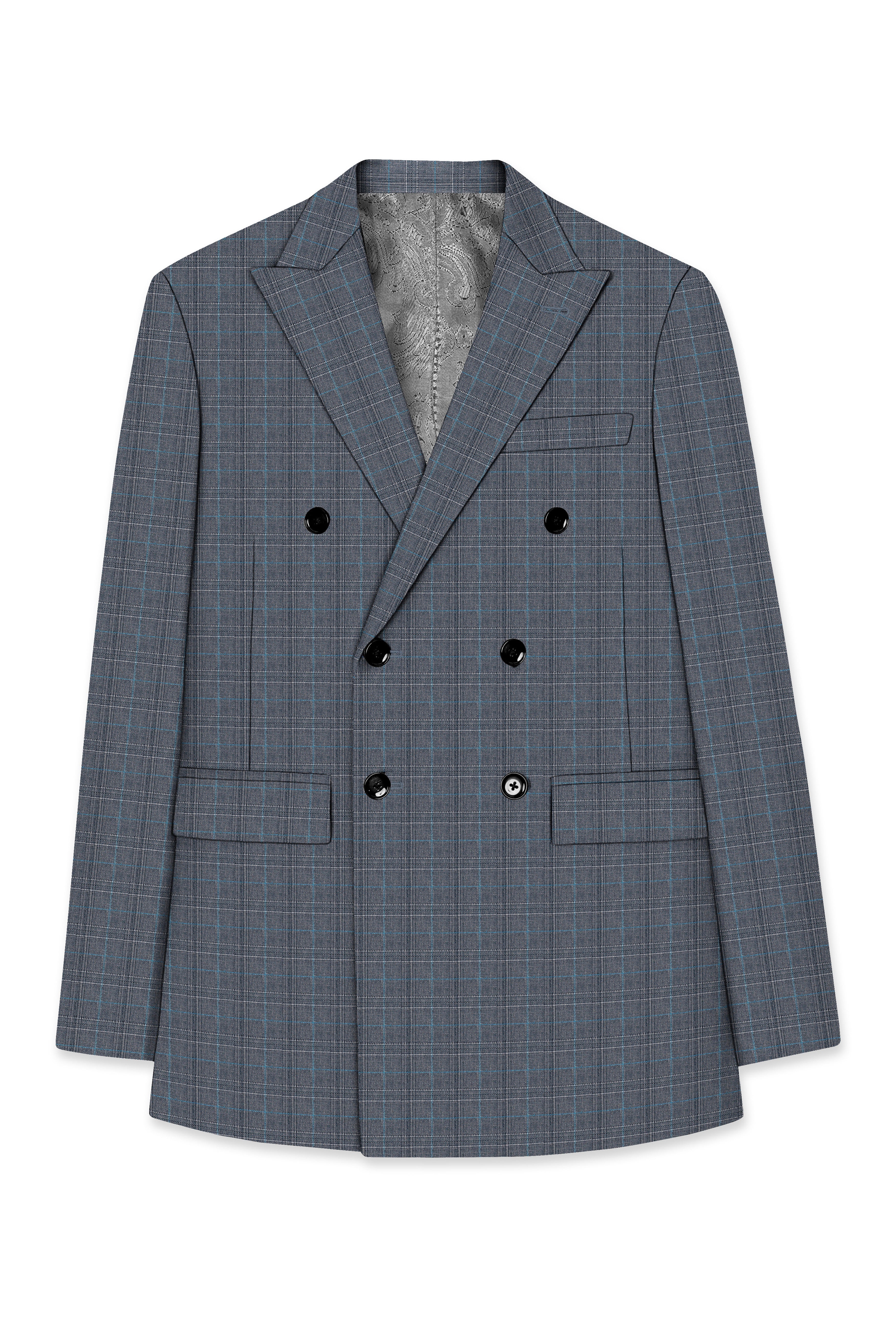 Plaivoro-Scarpa Gray Plaid Cotton Double Breasted Suit