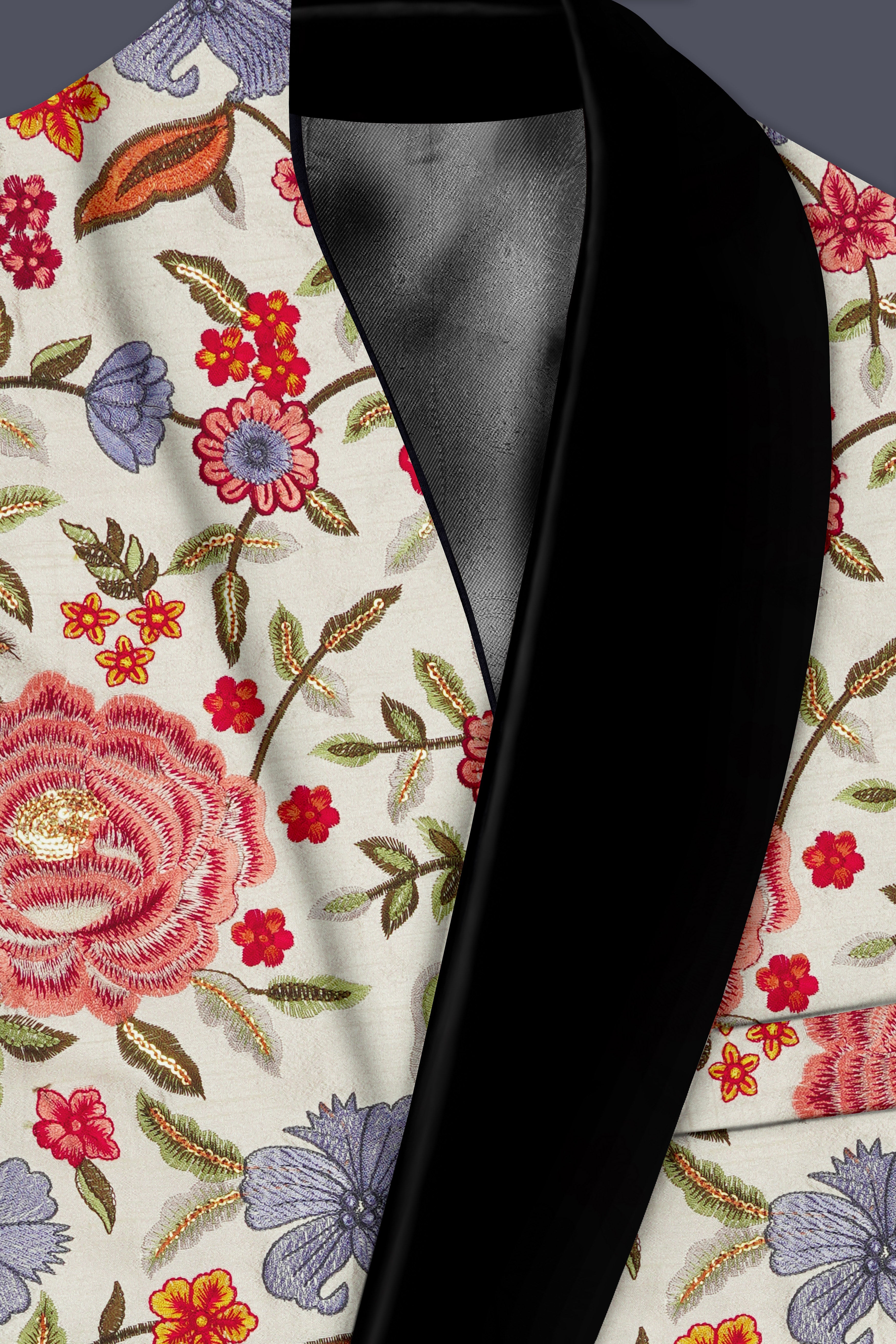 Floravon-Fantast Cream Multi Color Floral Cotton Thread Embroidered Designer Tuxedo Suit