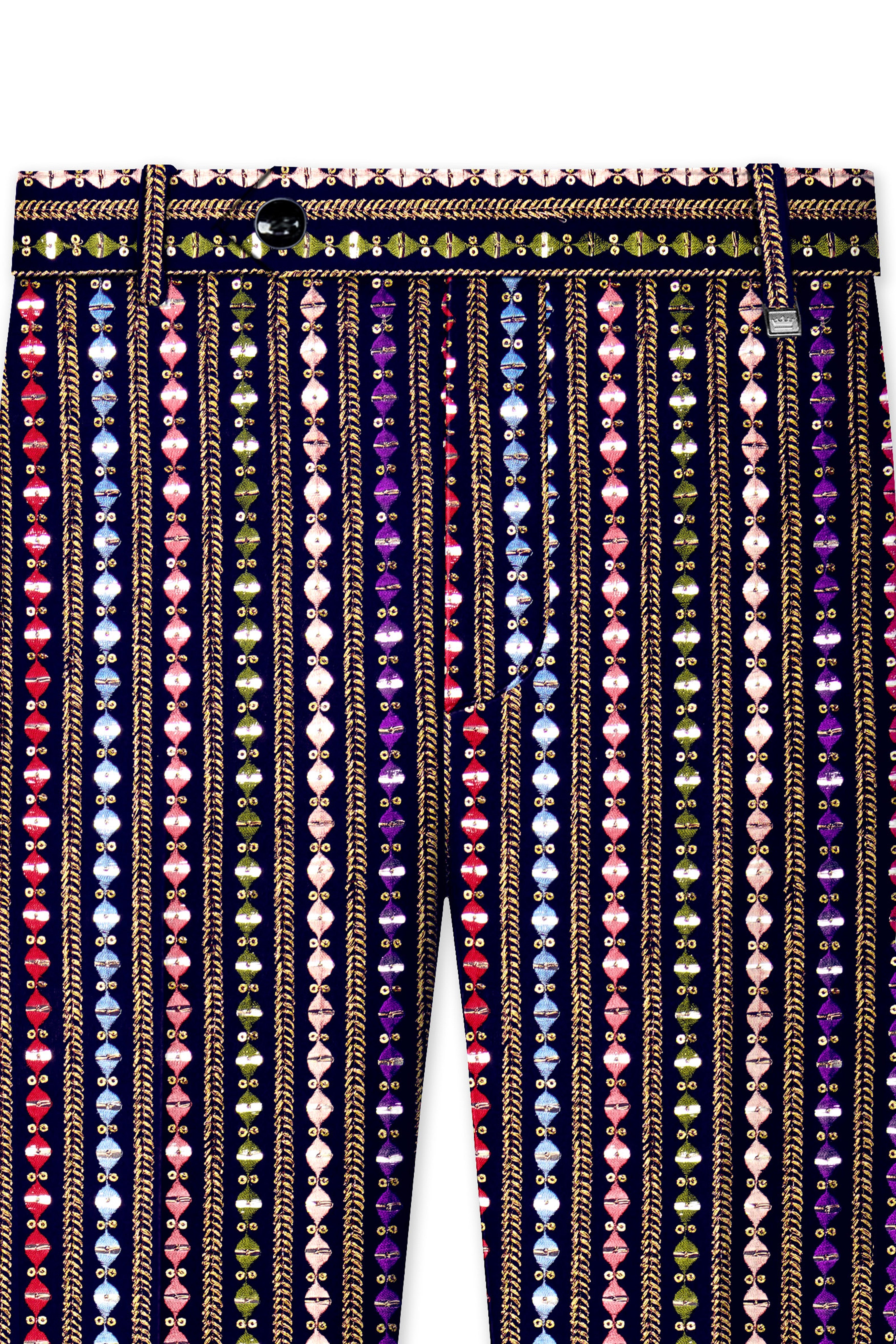 Lumivon-Ebony Blue and Cerise Pink Vertical Thread and Sequin Embroidered Designer Tuxedo Suit