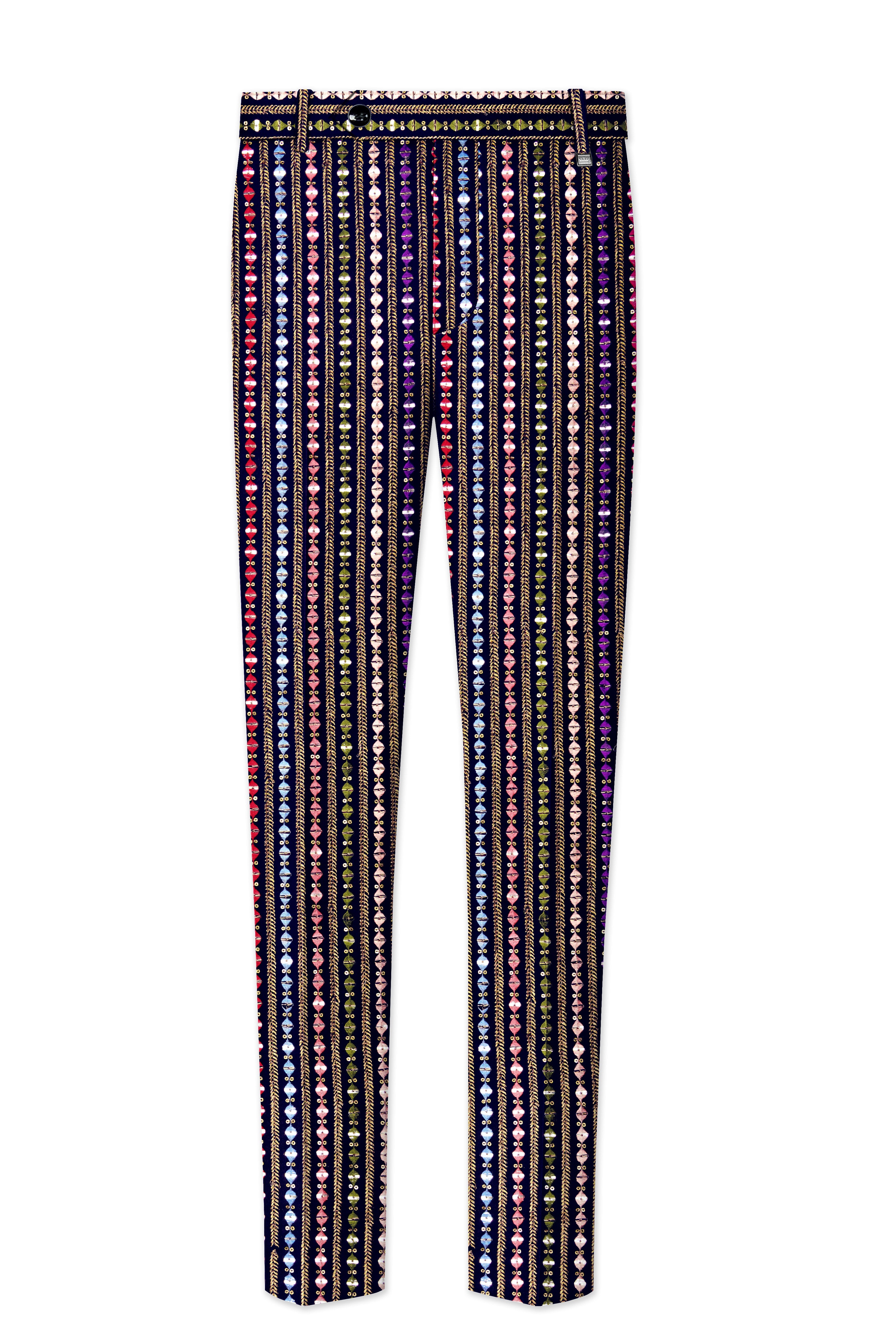 Lumivon-Ebony Blue and Cerise Pink Vertical Thread and Sequin Embroidered Designer Tuxedo Suit