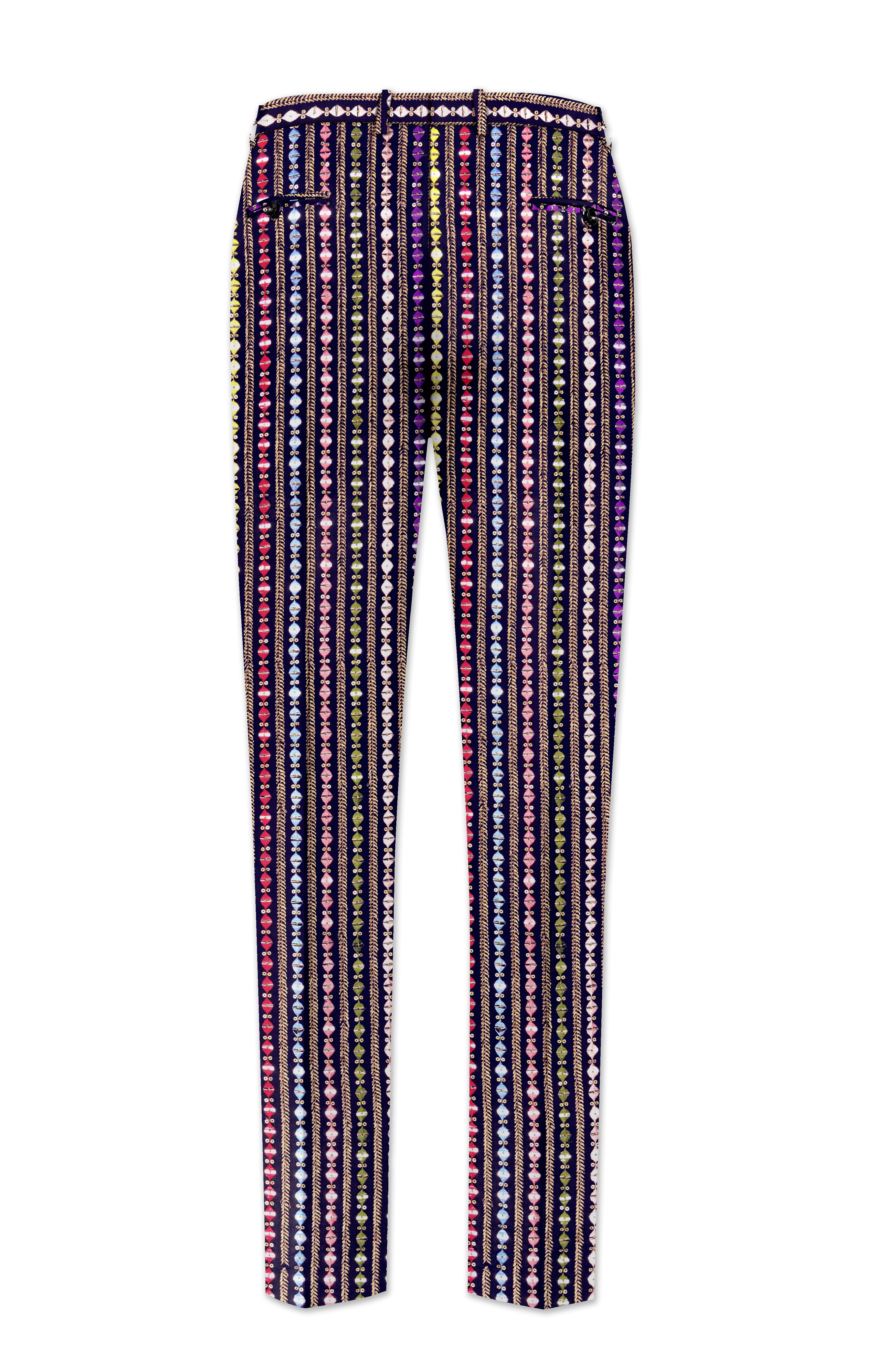 Lumivon-Ebony Blue and Cerise Pink Vertical Thread and Sequin Embroidered Designer Tuxedo Suit