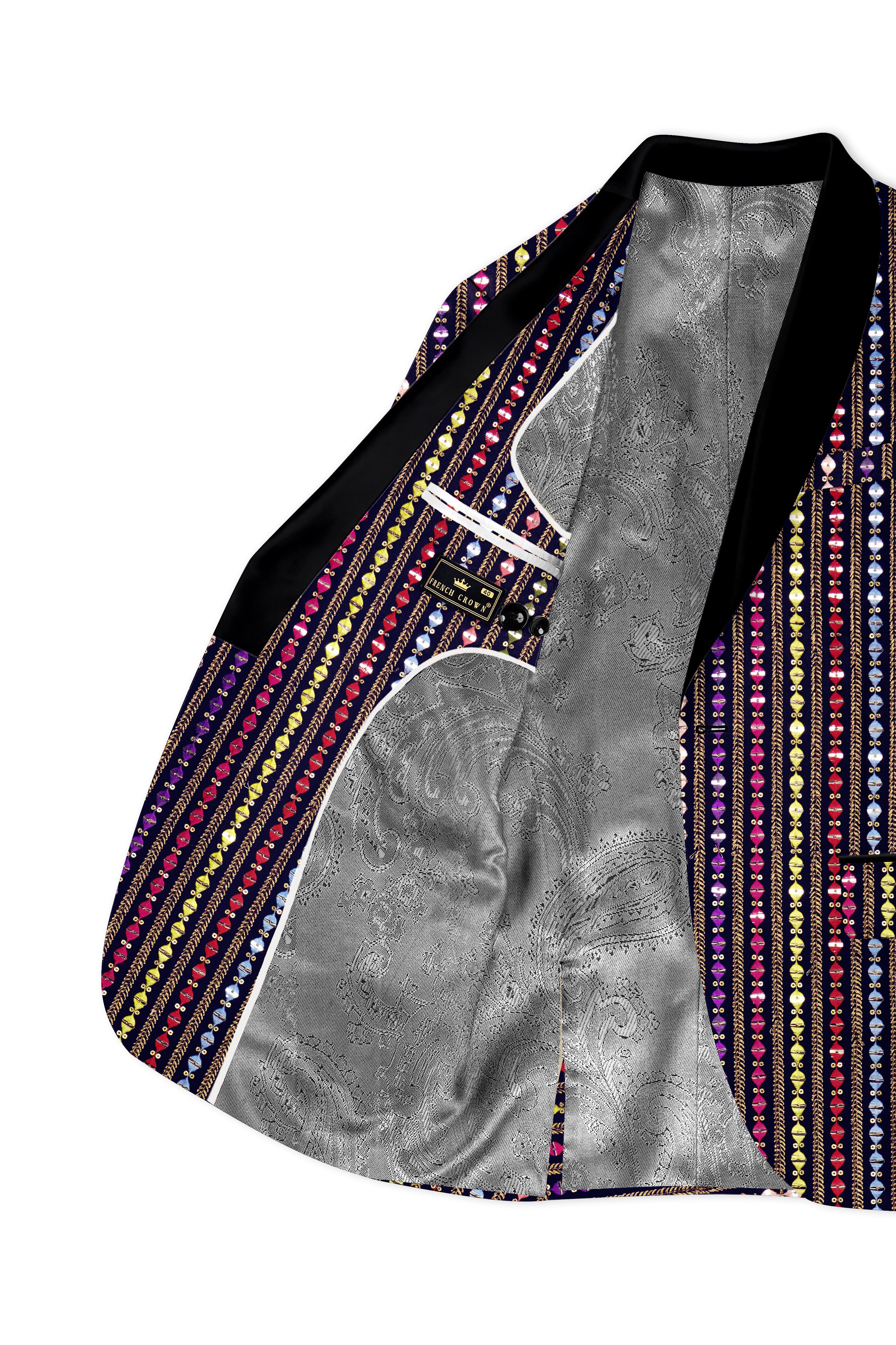 Lumivon-Ebony Blue and Cerise Pink Vertical Thread and Sequin Embroidered Designer Tuxedo Suit