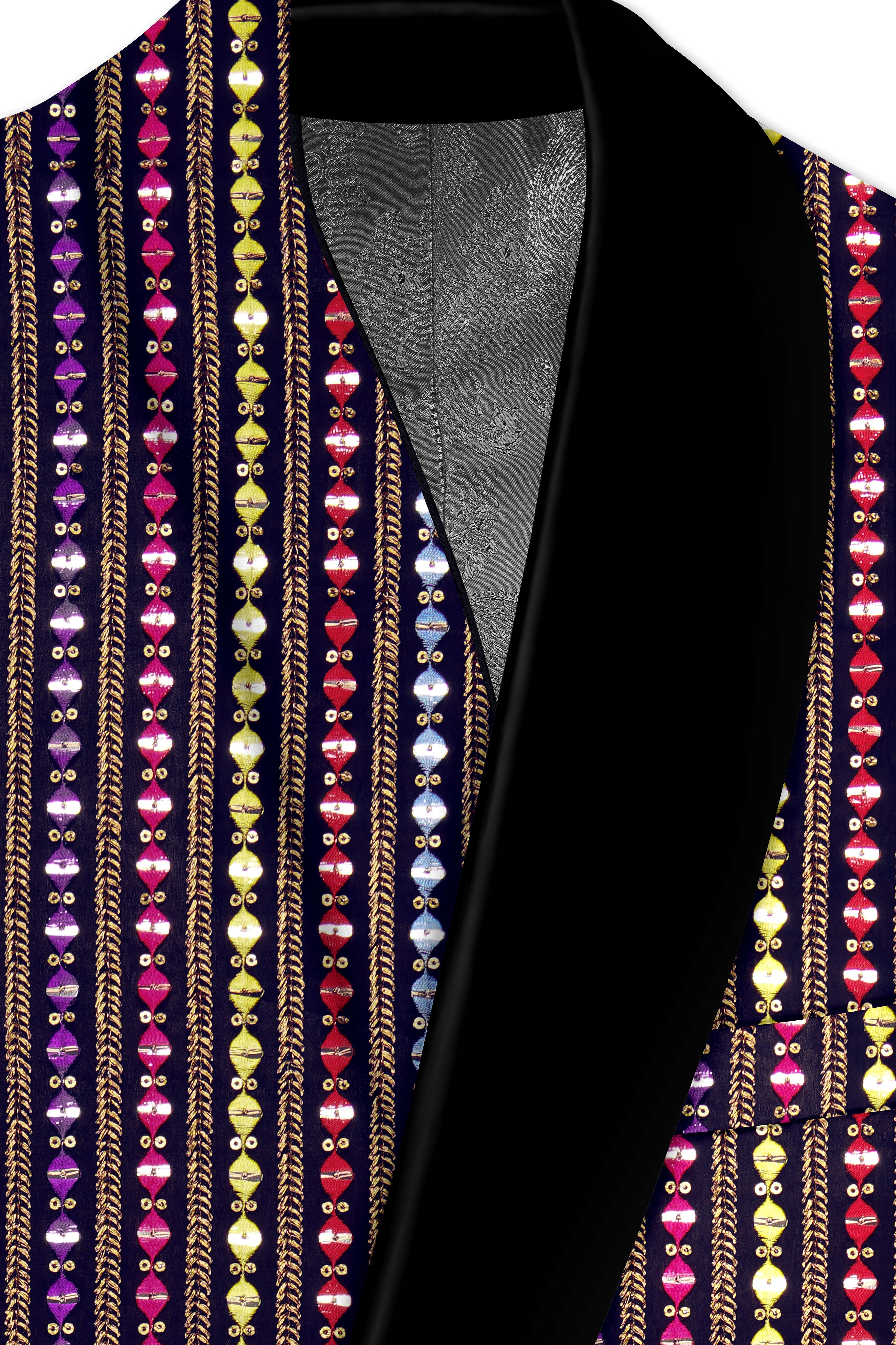Lumivon-Ebony Blue and Cerise Pink Vertical Thread and Sequin Embroidered Designer Tuxedo Suit