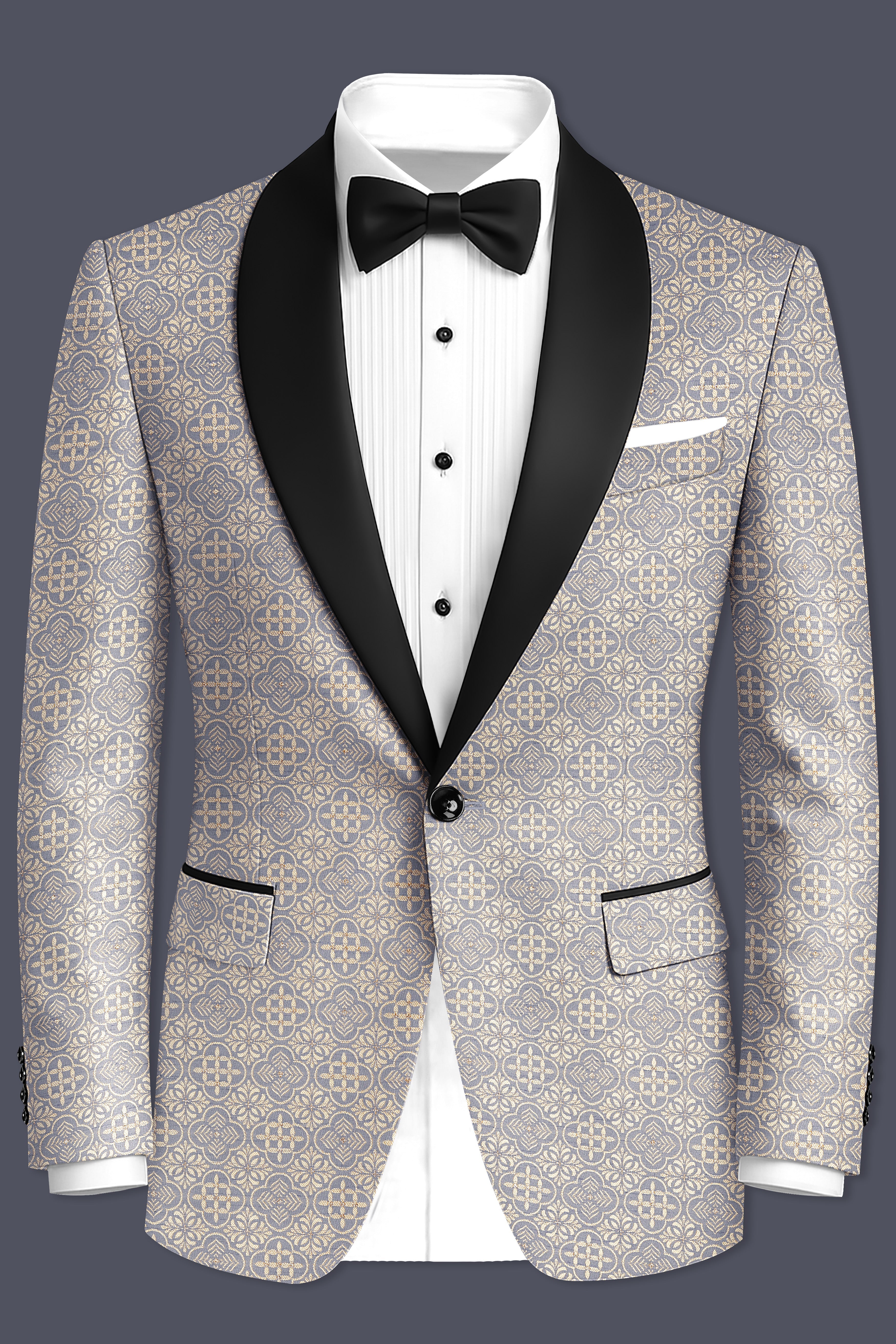 Azuroque-Somke Gray and Desert Jacquard Textured Designer Tuxedo Suit