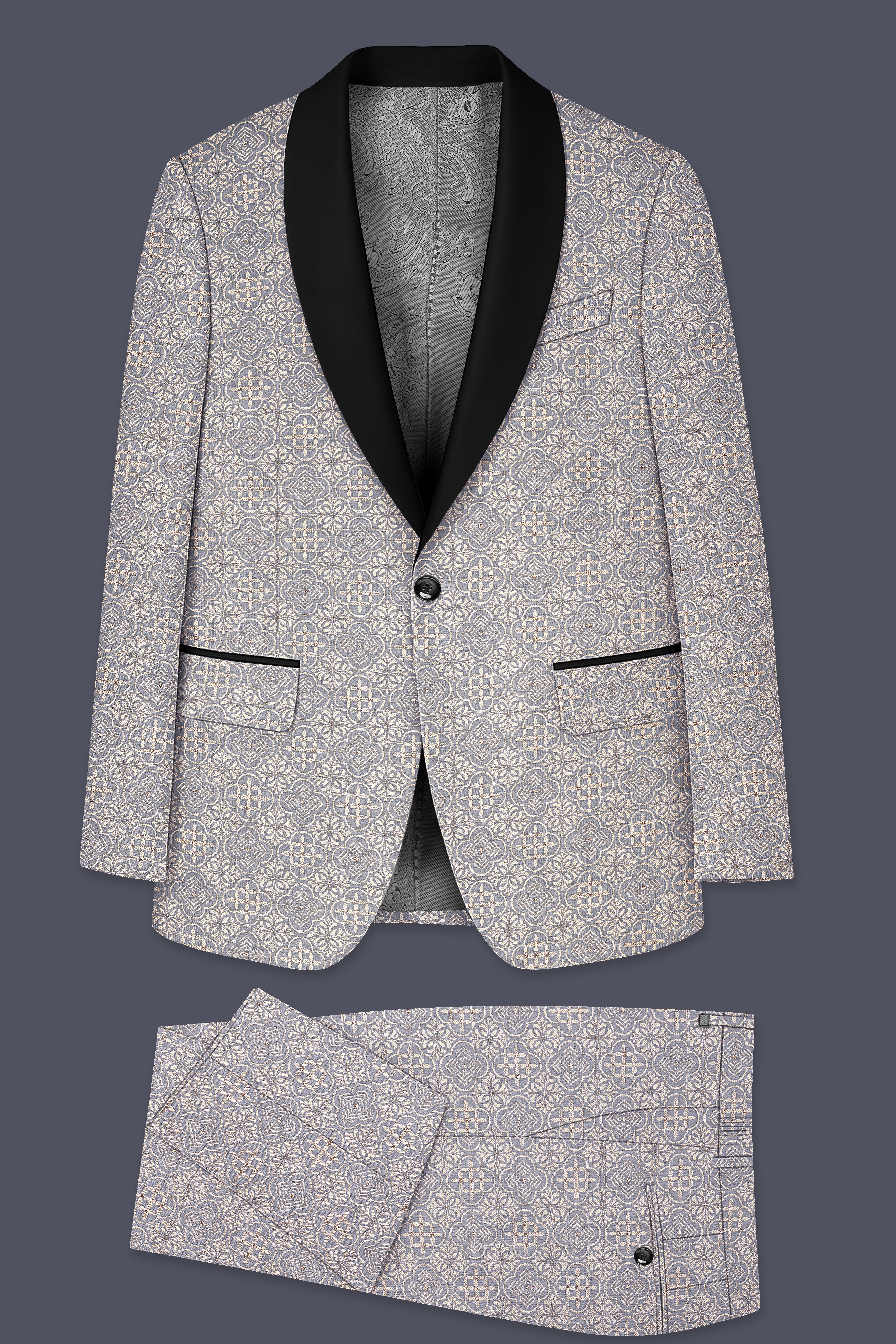 Azuroque-Somke Gray and Desert Jacquard Textured Designer Tuxedo Suit