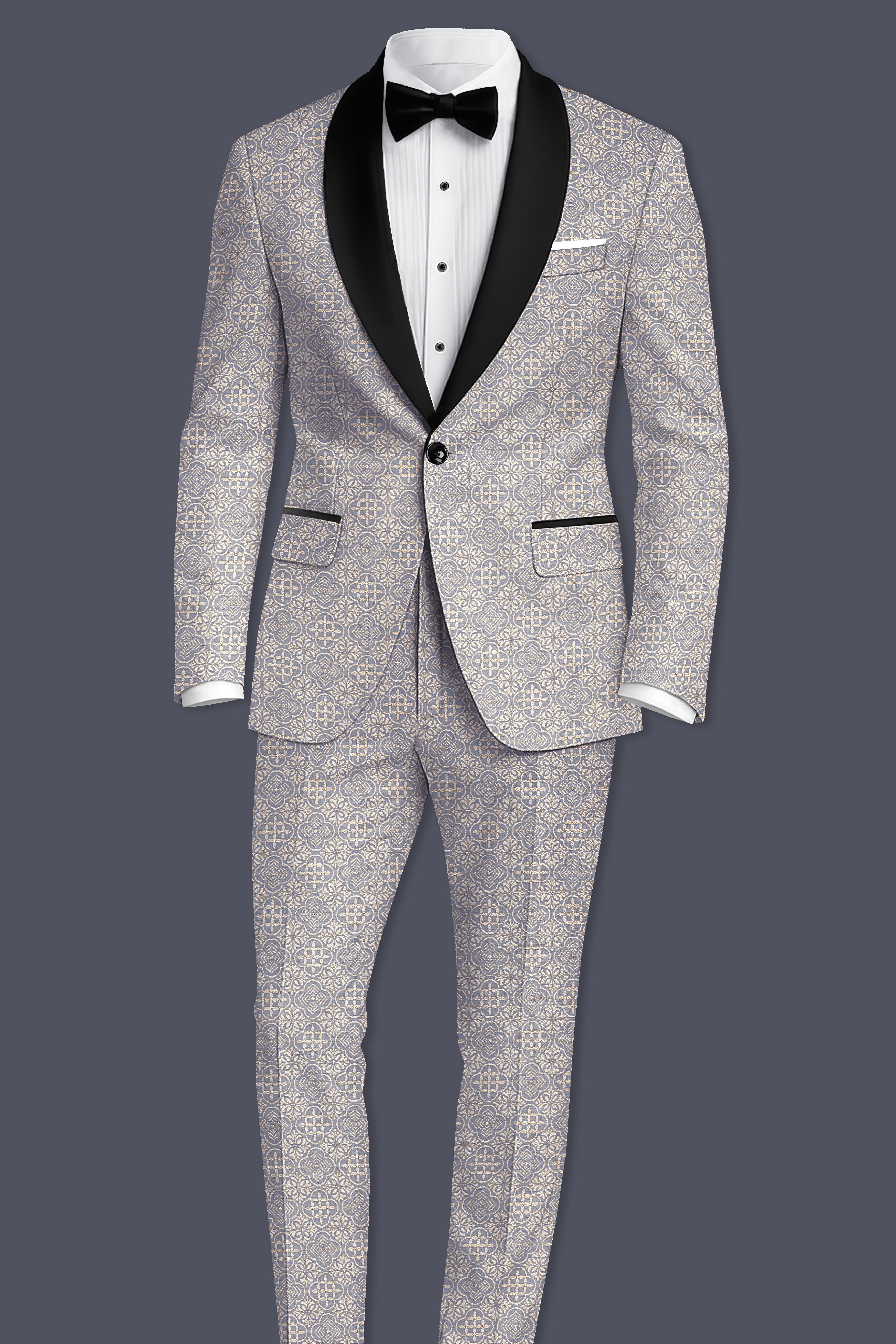 Azuroque-Somke Gray and Desert Jacquard Textured Designer Tuxedo Suit