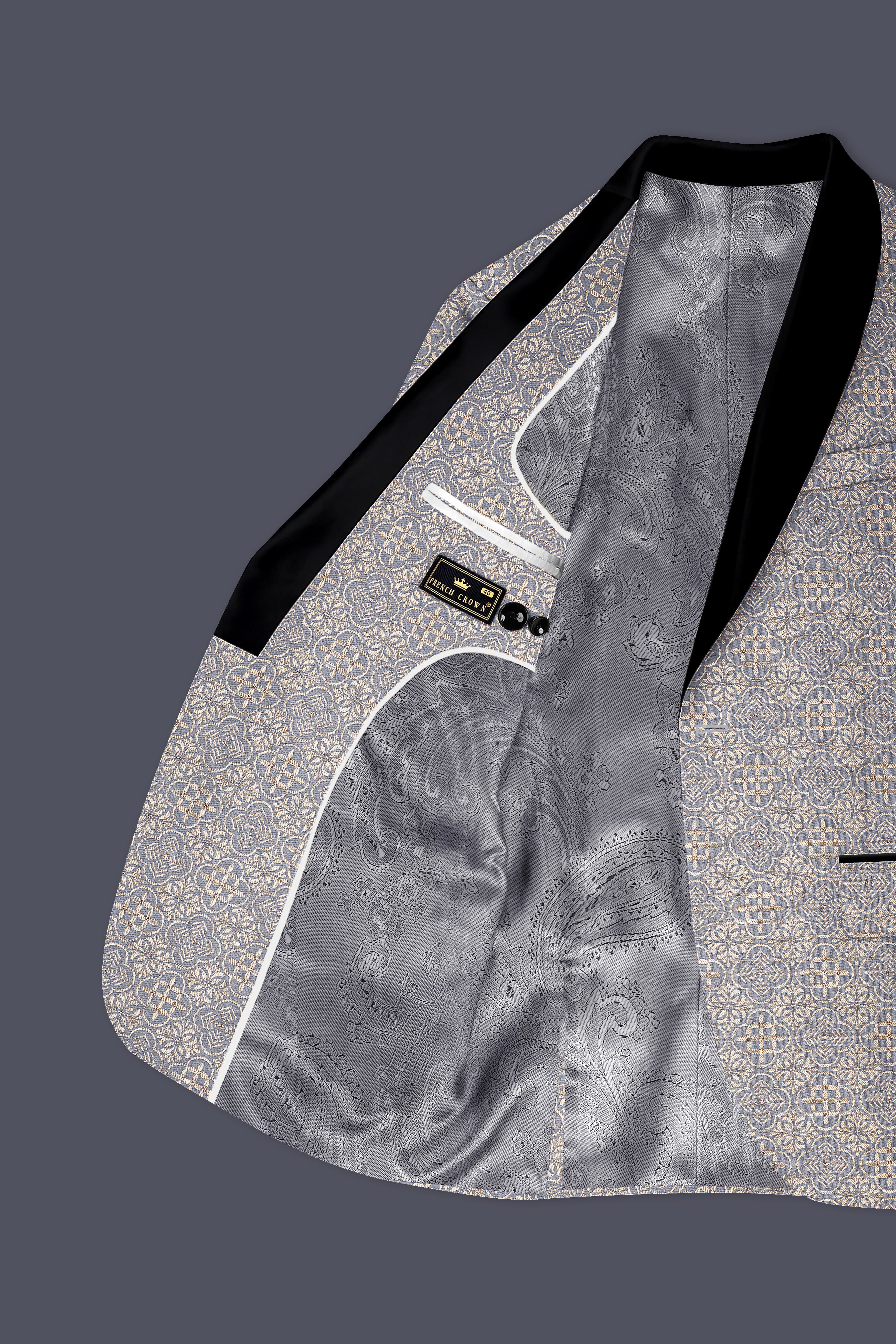 Azuroque-Somke Gray and Desert Jacquard Textured Designer Tuxedo Suit