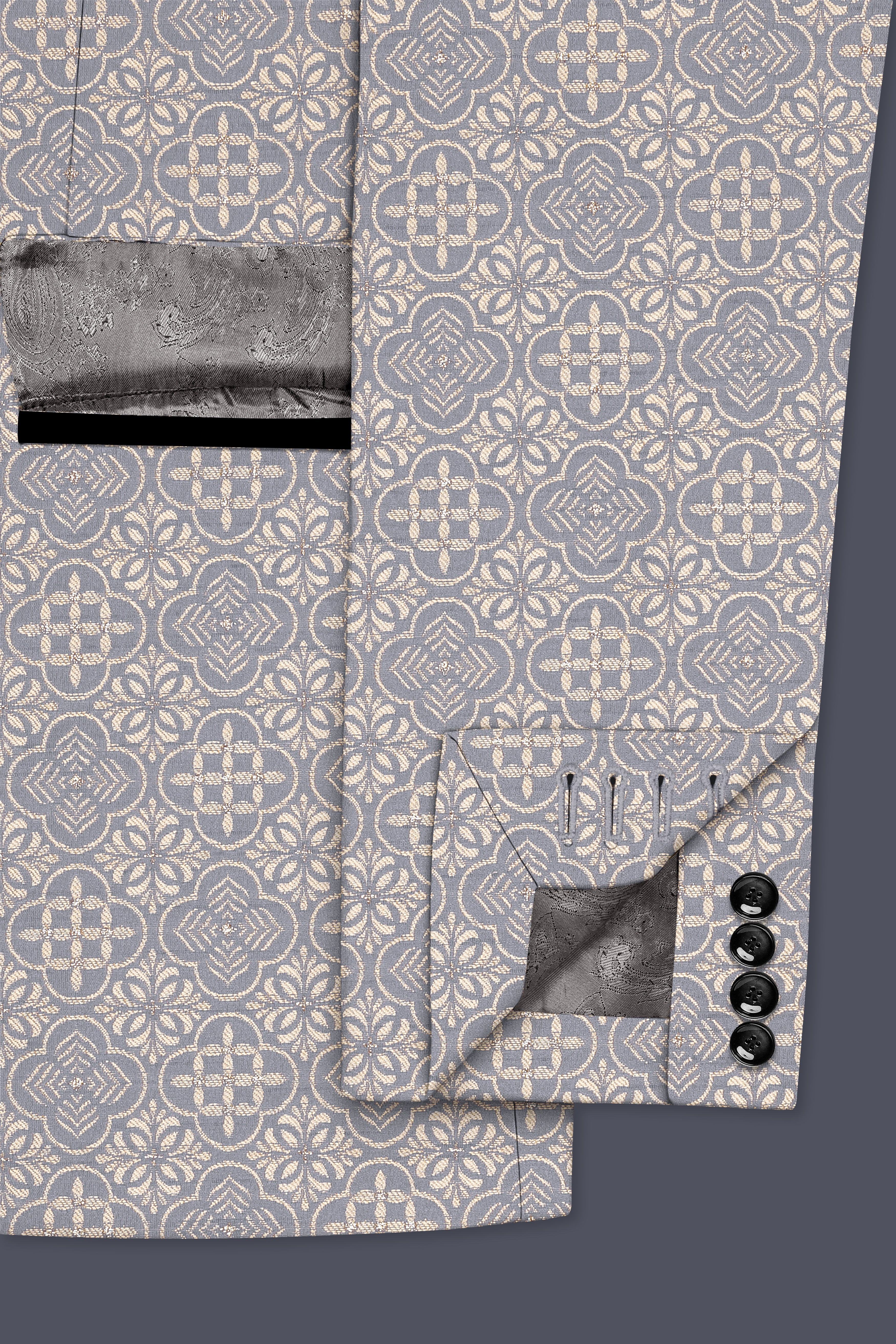 Azuroque-Somke Gray and Desert Jacquard Textured Designer Tuxedo Suit