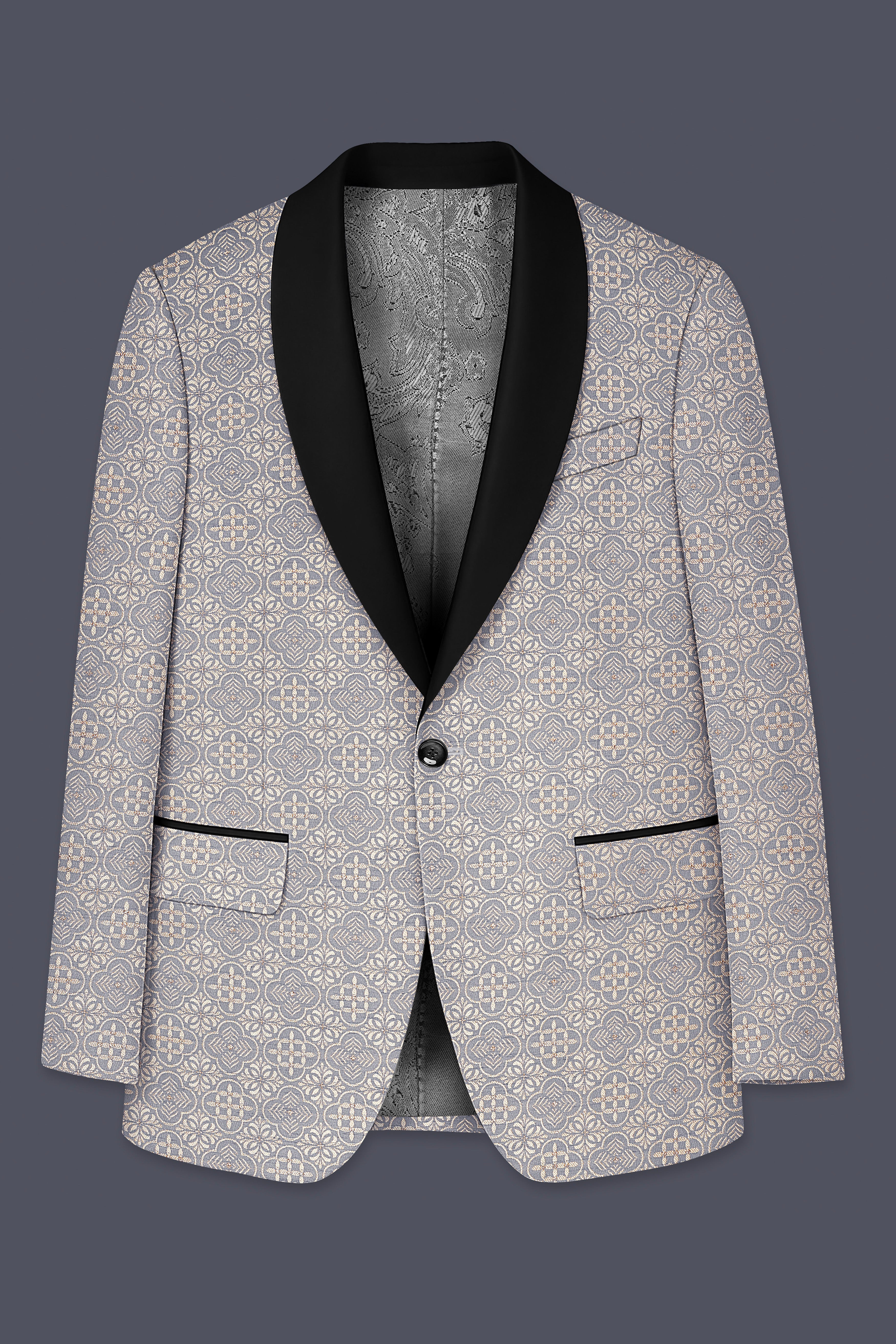 Azuroque-Somke Gray and Desert Jacquard Textured Designer Tuxedo Suit