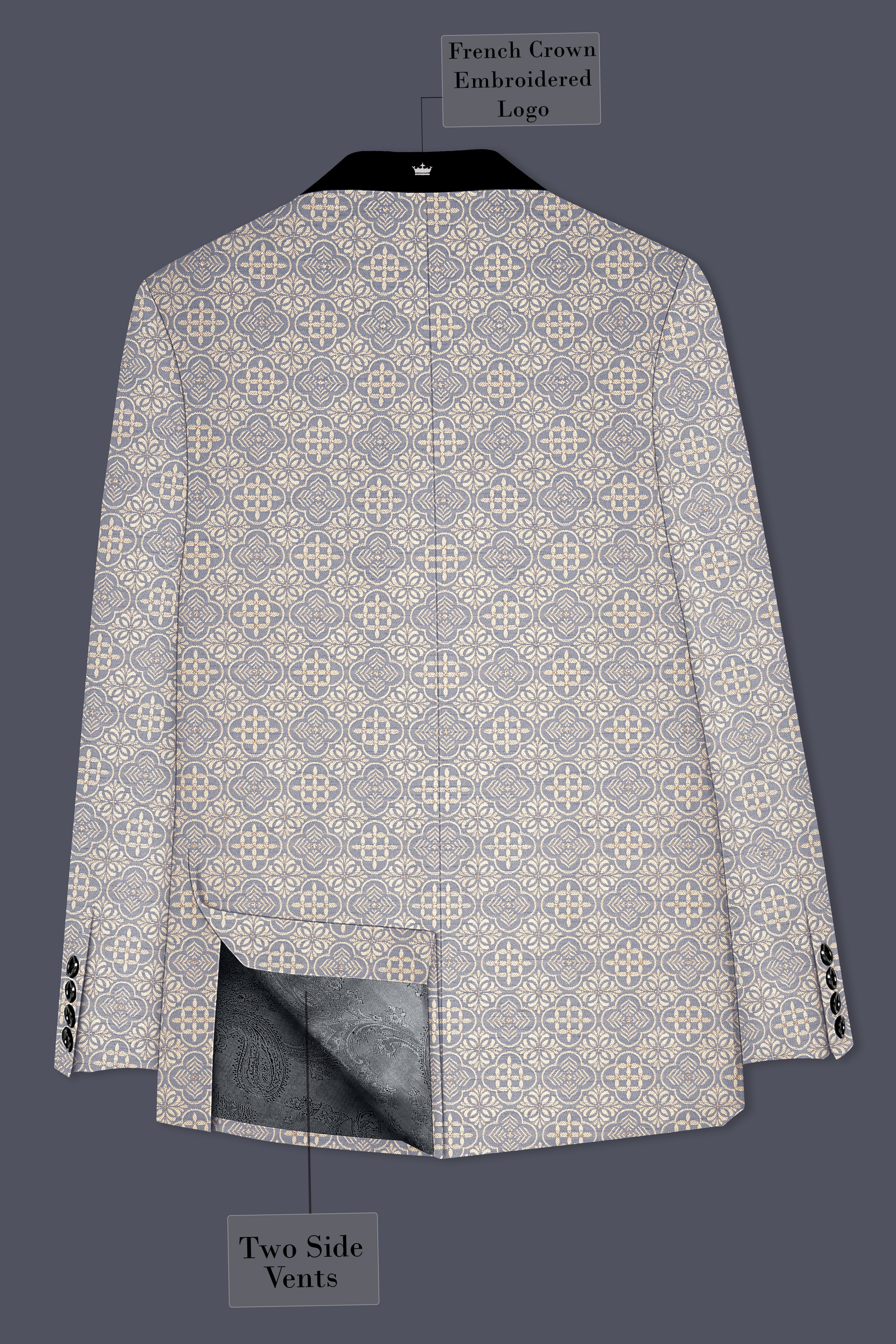 Azuroque-Somke Gray and Desert Jacquard Textured Designer Tuxedo Suit