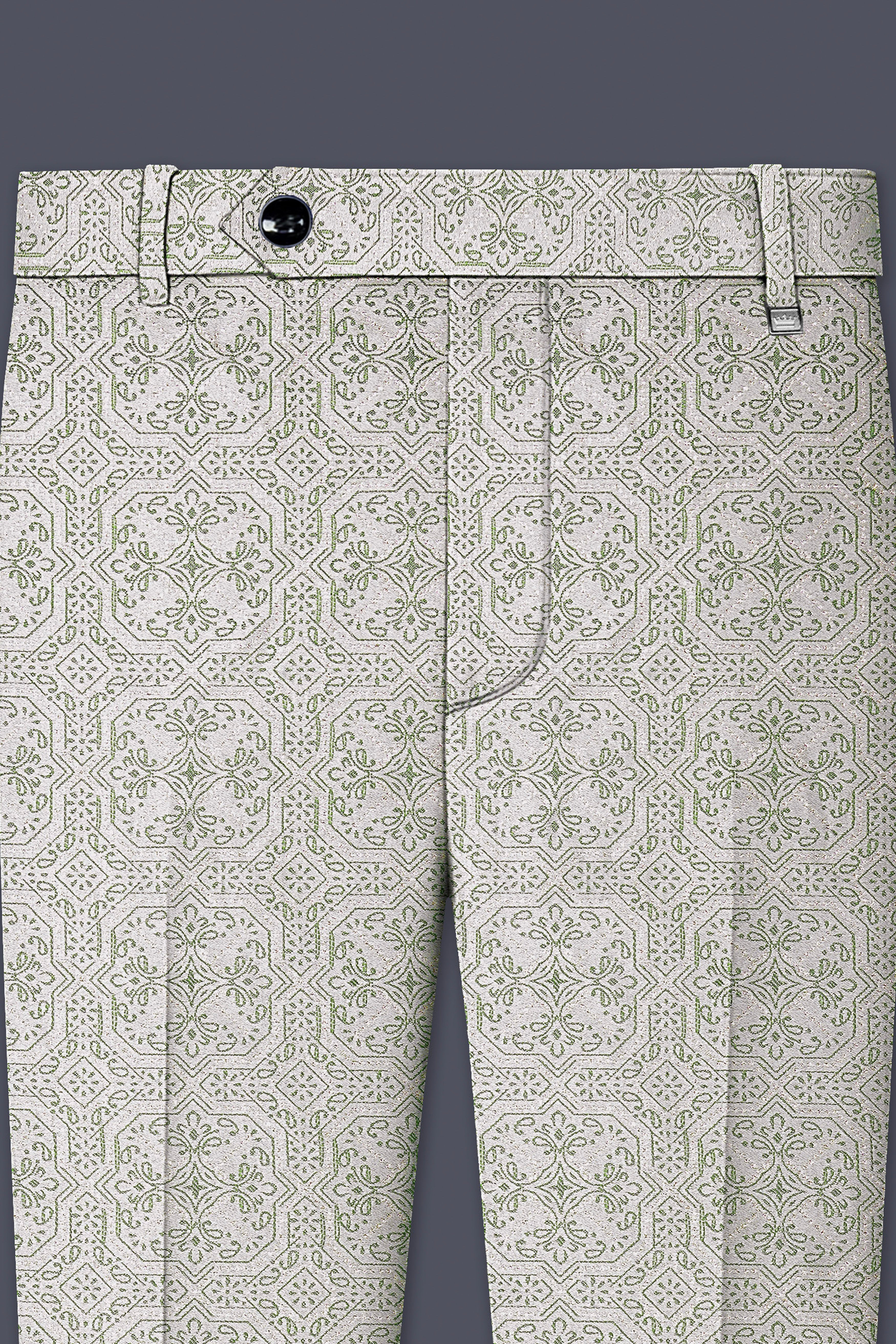 Gravino-Gainsboro Gray and Sage Green Geometric Jacquard Textured Designer Tuxedo Suit
