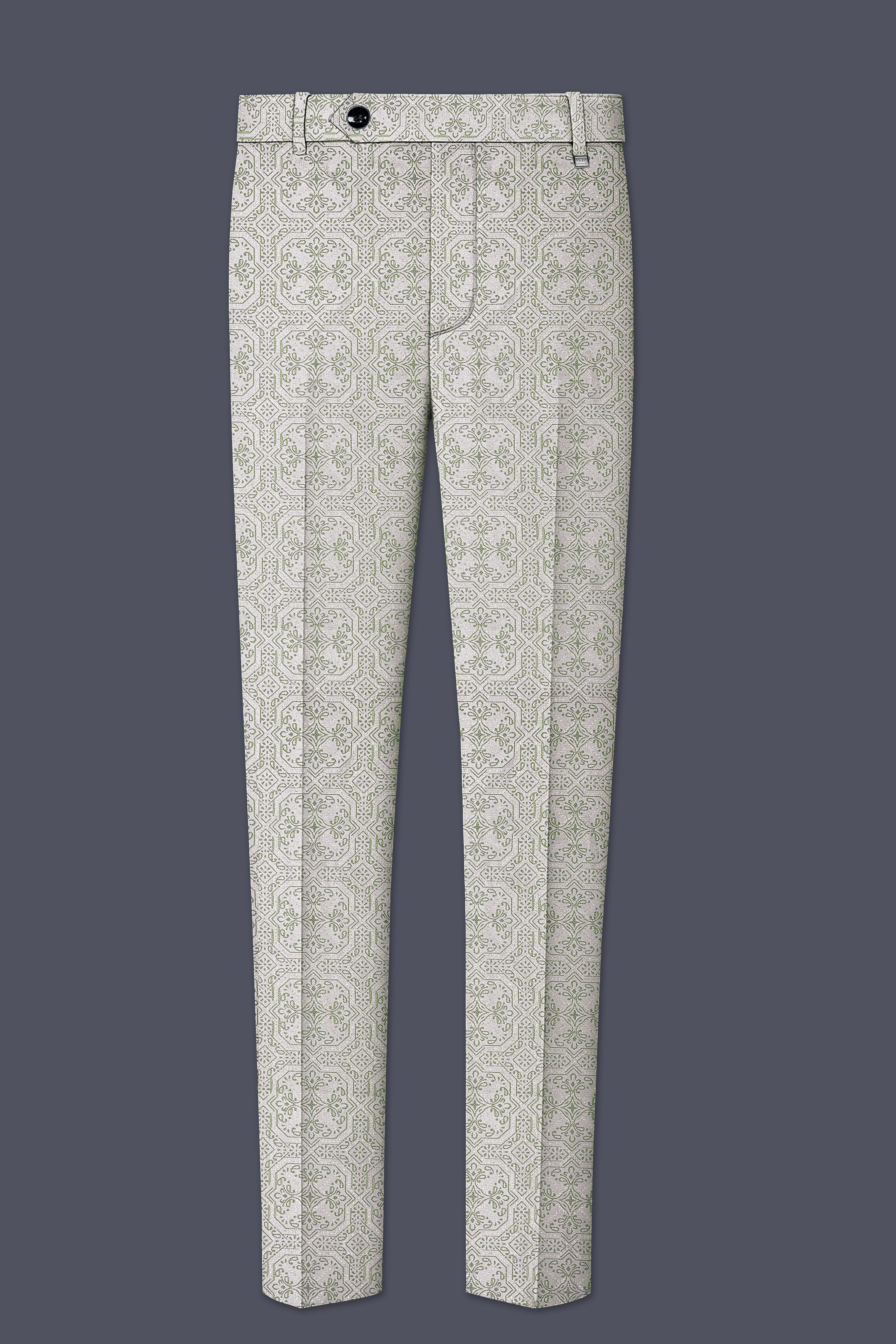 Gravino-Gainsboro Gray and Sage Green Geometric Jacquard Textured Designer Tuxedo Suit