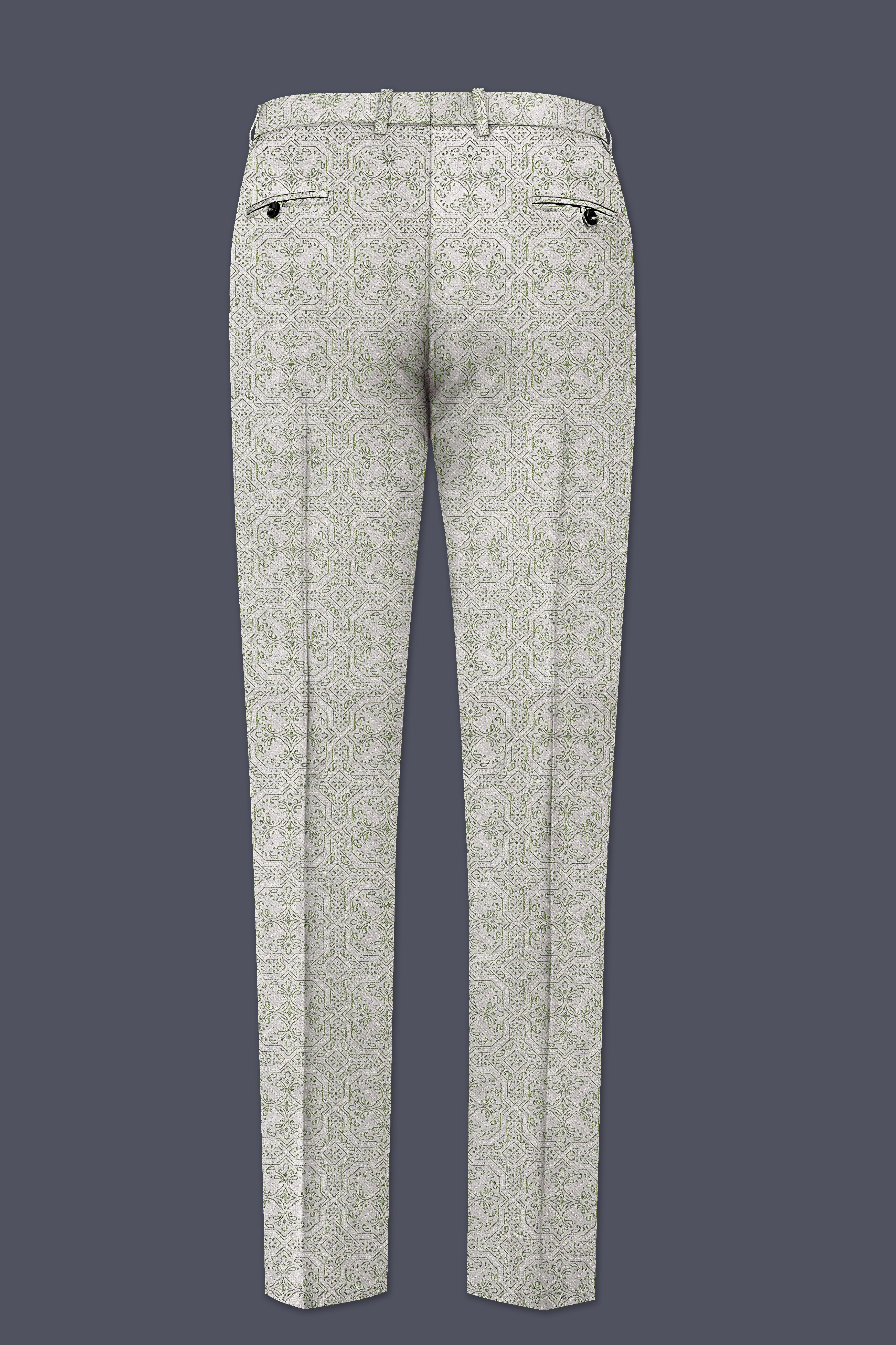 Gravino-Gainsboro Gray and Sage Green Geometric Jacquard Textured Designer Tuxedo Suit