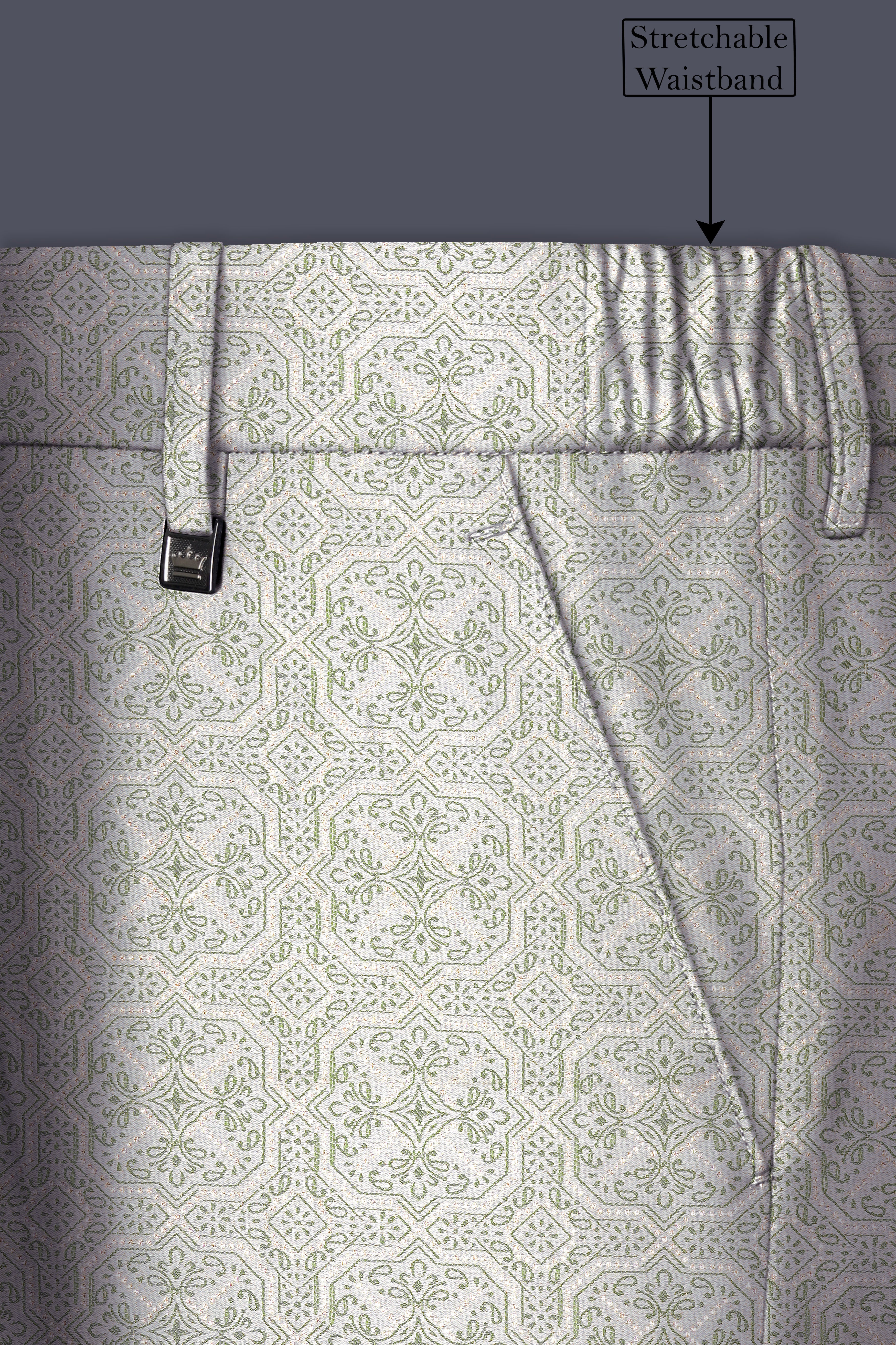Gravino-Gainsboro Gray and Sage Green Geometric Jacquard Textured Designer Tuxedo Suit