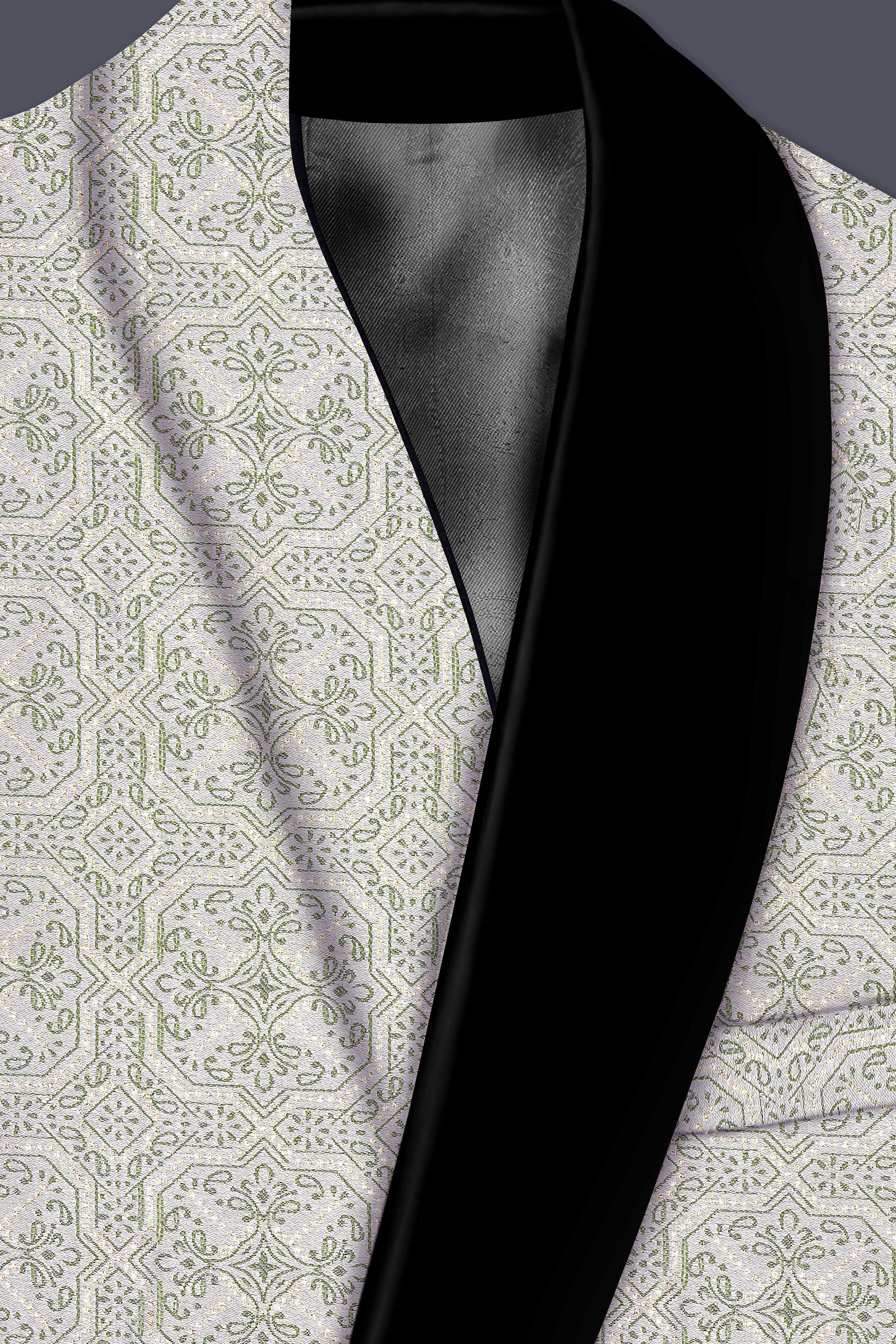 Gravino-Gainsboro Gray and Sage Green Geometric Jacquard Textured Designer Tuxedo Suit