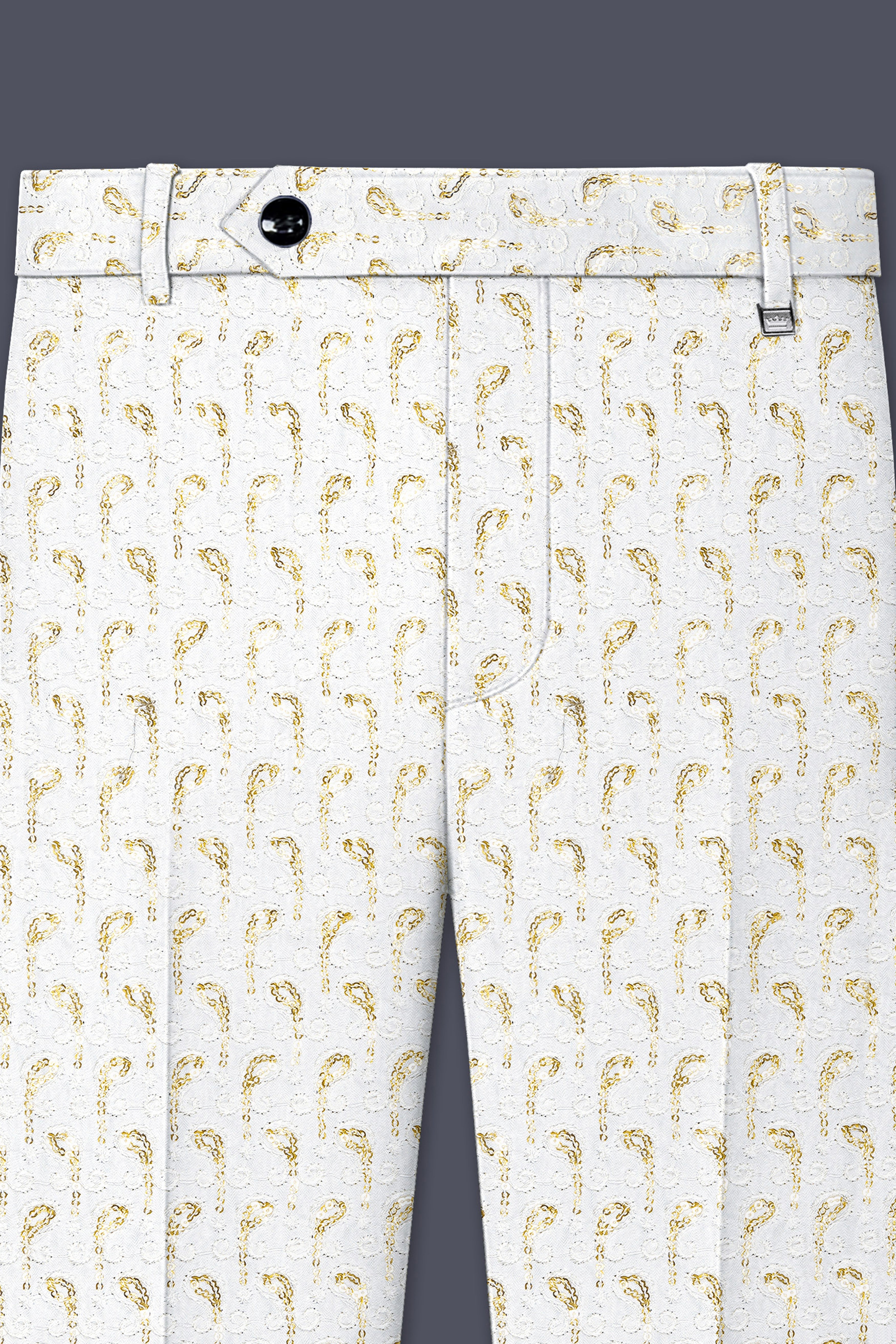 Sequenza-Bright White Leaves Pattern Sequin Embroidered Viscose Designer Tuxedo Suit